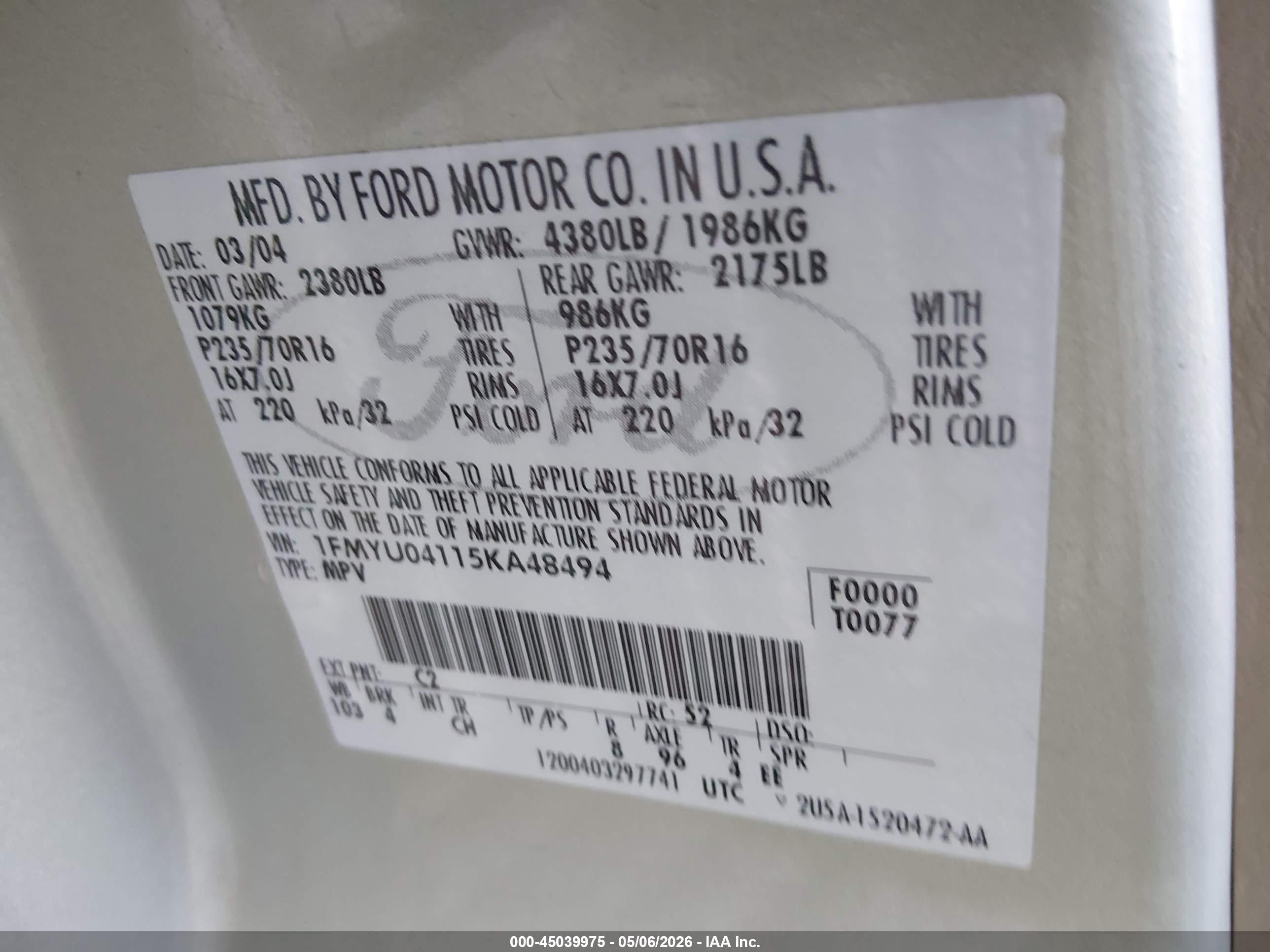 2005 Ford Escape Limited Серебряный vin: 1FMYU04115KA48494