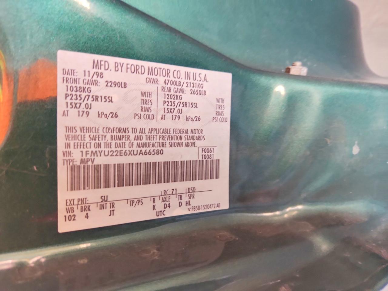 1999 Ford Explorer Green vin: 1FMYU22E6XUA66580