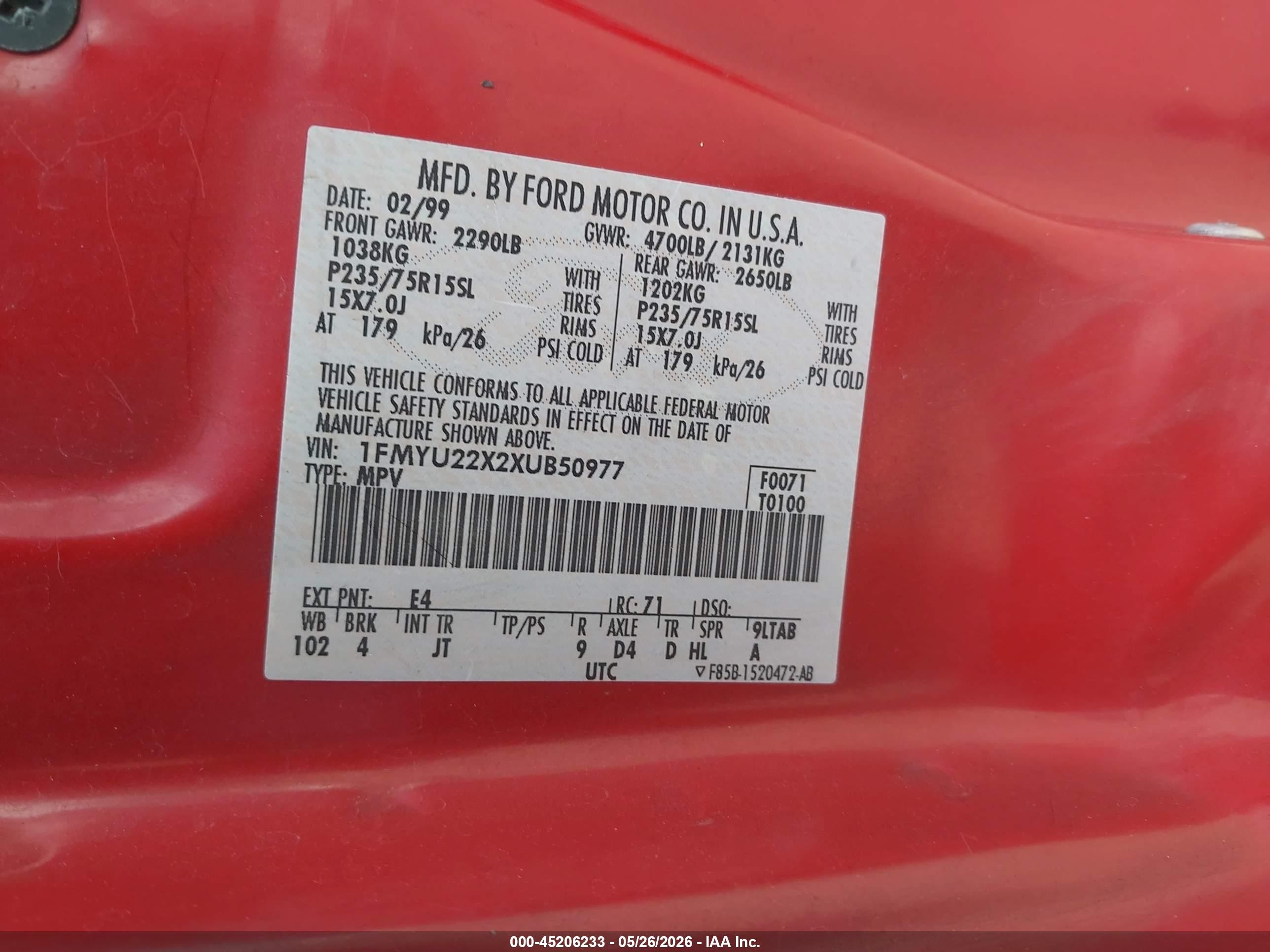 1999 Ford Explorer Sport Red vin: 1FMYU22X2XUB50977