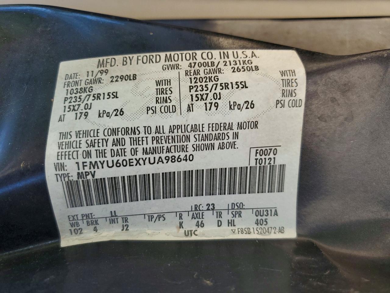 2000 Ford Explorer Sport Charcoal vin: 1FMYU60EXYUA98640