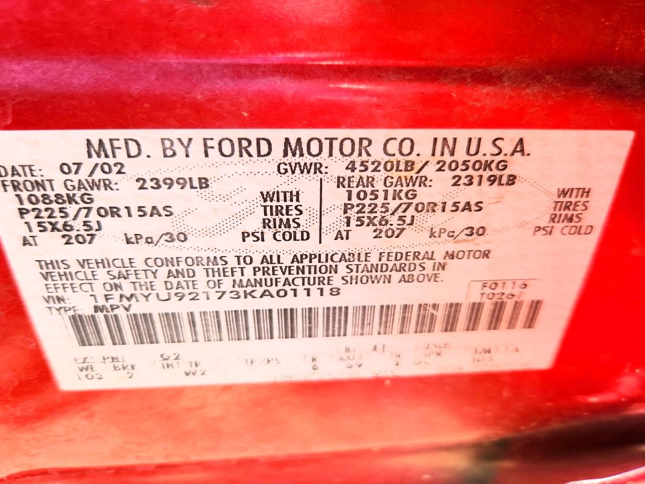 2003 Ford Escape Xls Red vin: 1FMYU92173KA01118