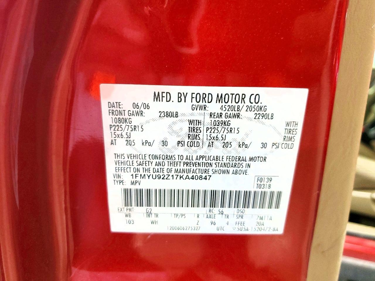 2007 Ford Escape Xls Burgundy vin: 1FMYU92Z17KA40847
