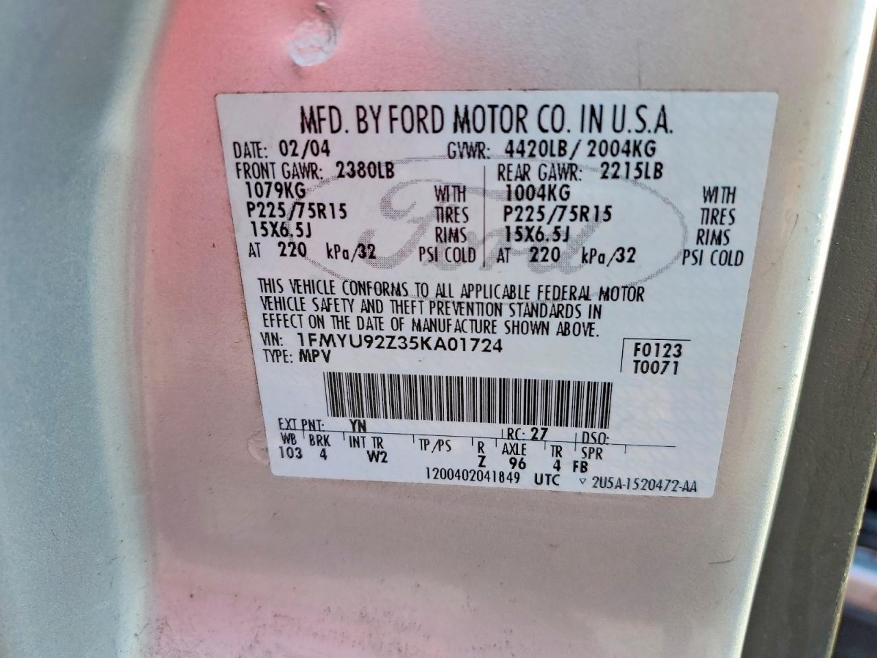 2005 Ford Escape Xls Silver vin: 1FMYU92Z35KA01724