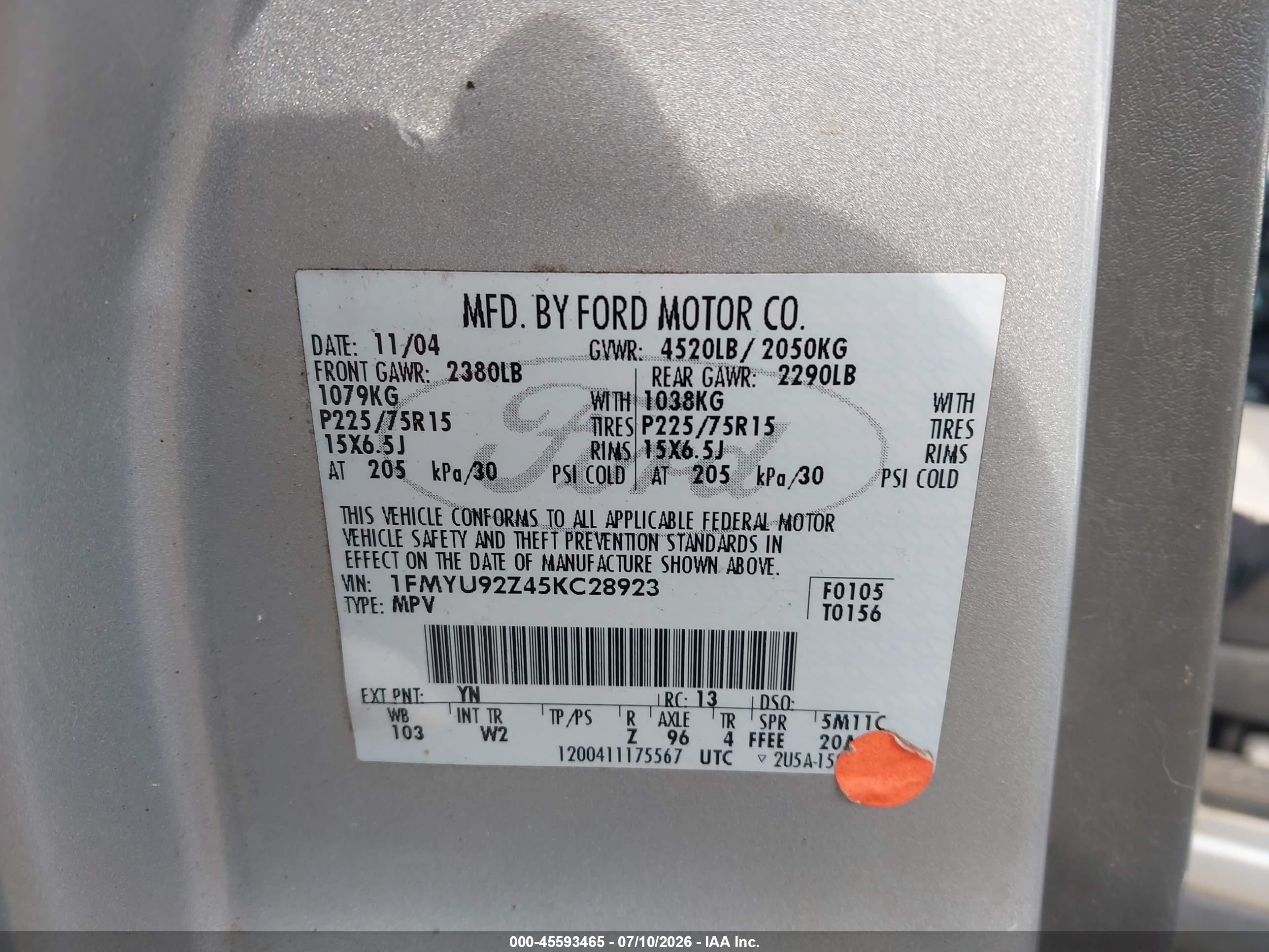2005 Ford Escape Xls Silver vin: 1FMYU92Z45KC28923