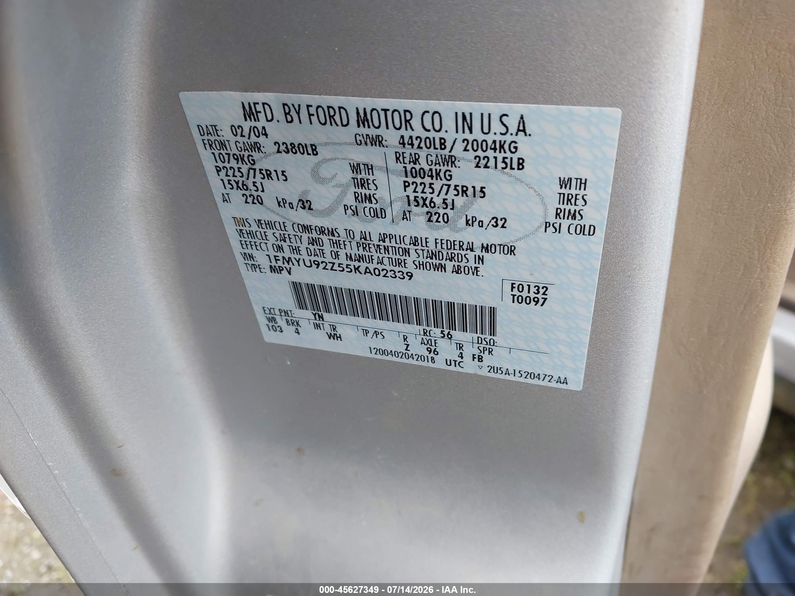 2005 Ford Escape Xls Silver vin: 1FMYU92Z55KA02339
