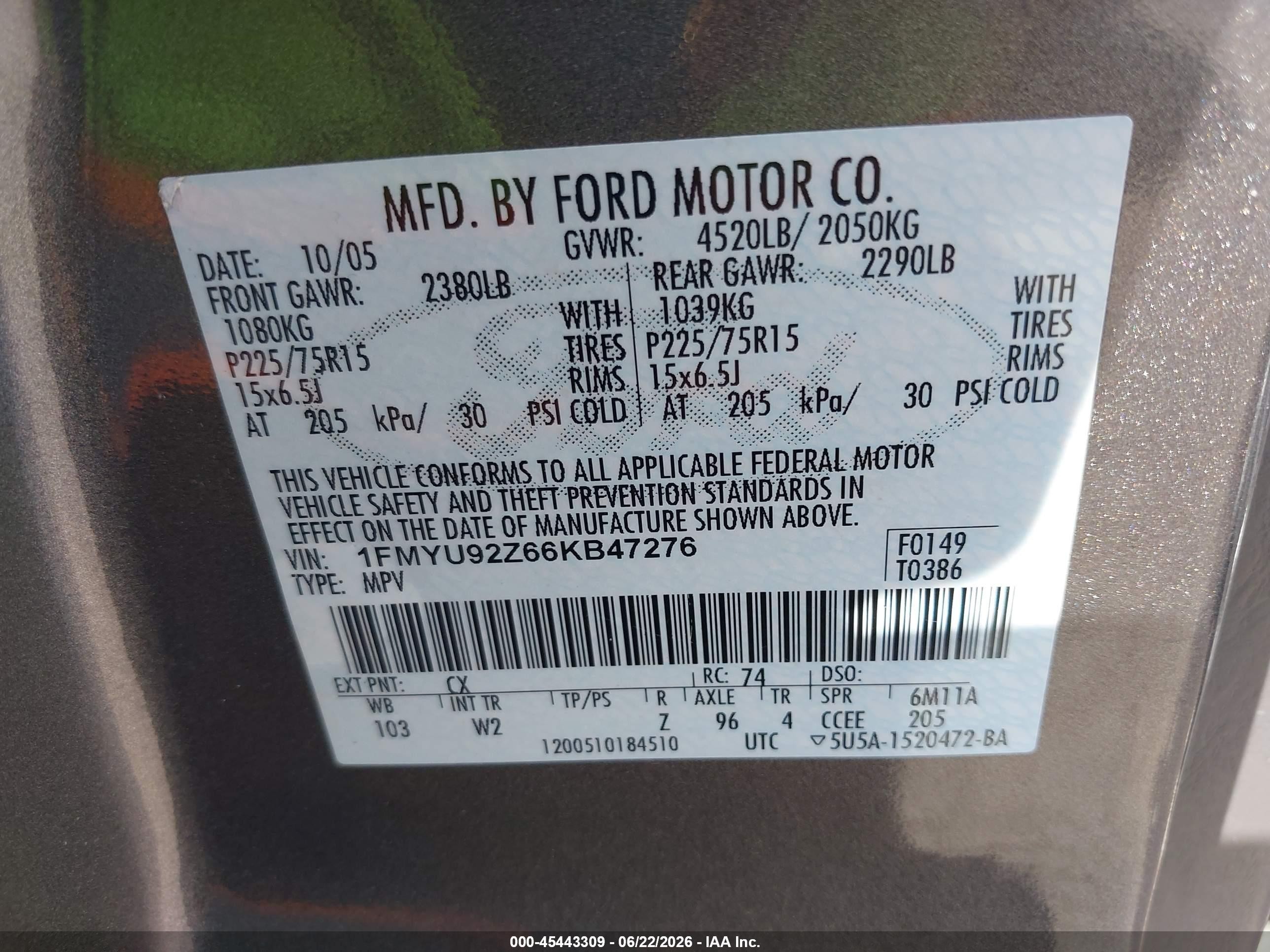 2006 Ford Escape Xls/xls Manual Gray vin: 1FMYU92Z66KB47276