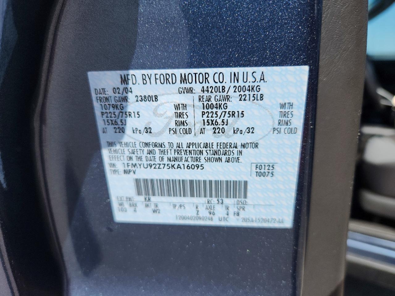 2005 Ford Escape Xls Blue vin: 1FMYU92Z75KA16095