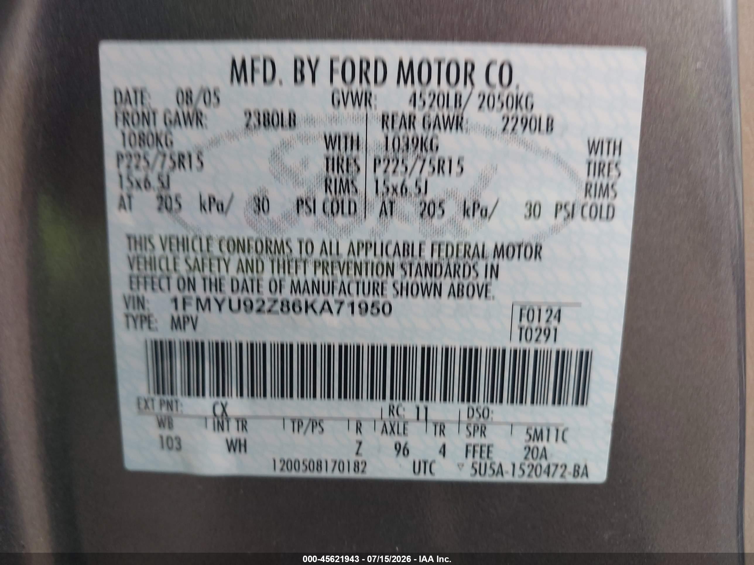 2006 Ford Escape Xls/xls Manual Gray vin: 1FMYU92Z86KA71950