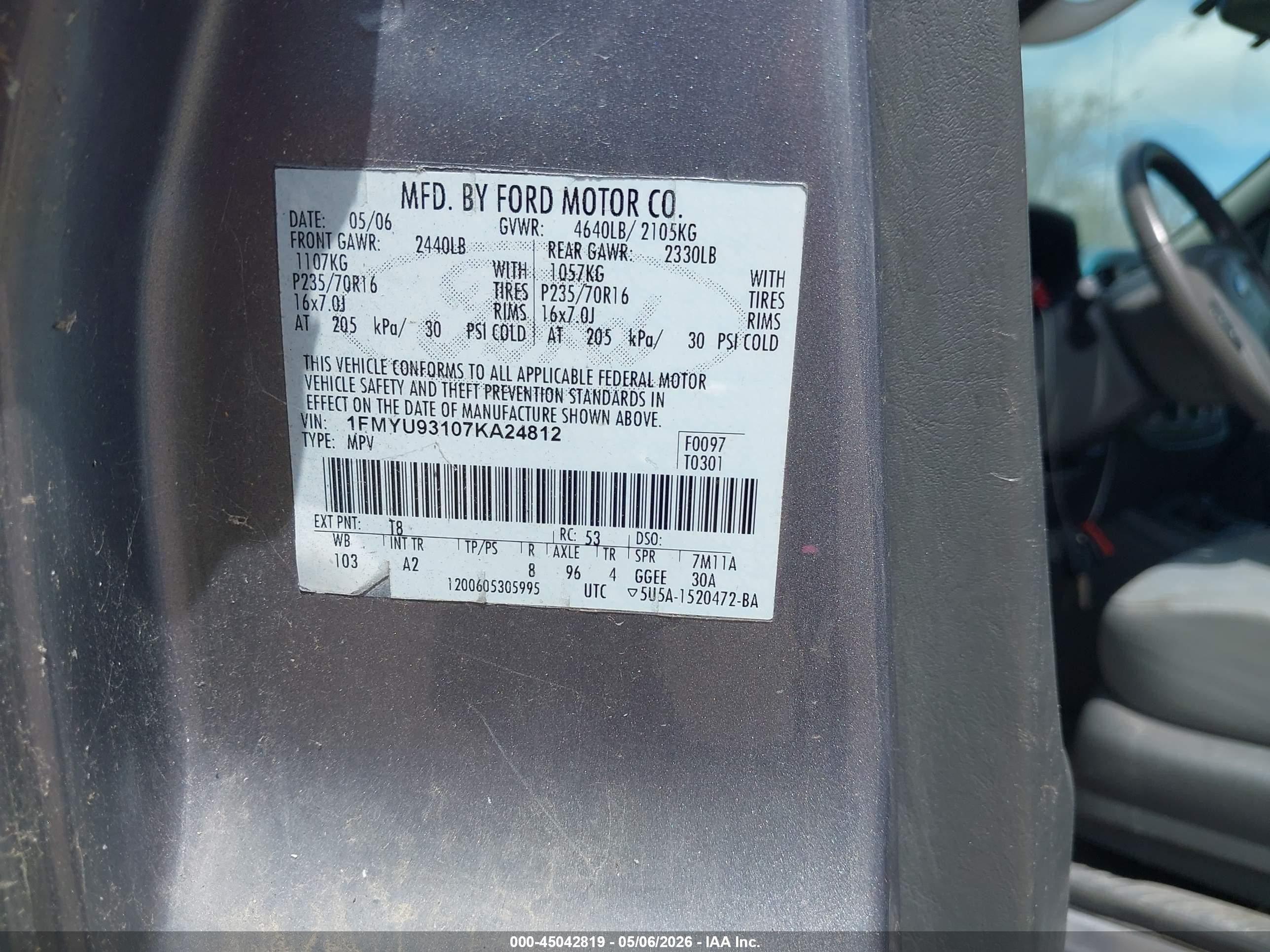 2007 Ford Escape Xlt/xlt Sport Gray vin: 1FMYU93107KA24812