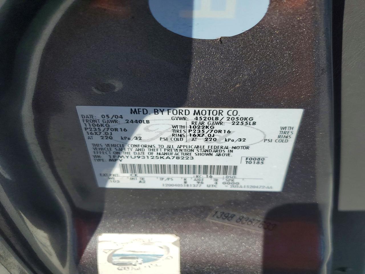 2005 Ford Escape Xlt Gray vin: 1FMYU93125KA78223