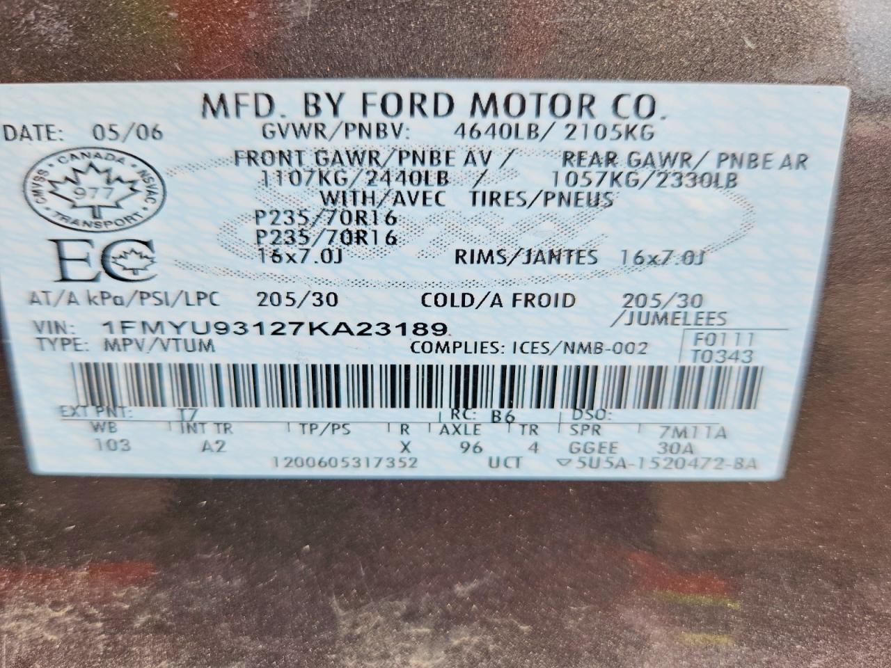 2007 Ford Escape Xlt Угольный vin: 1FMYU93127KA23189