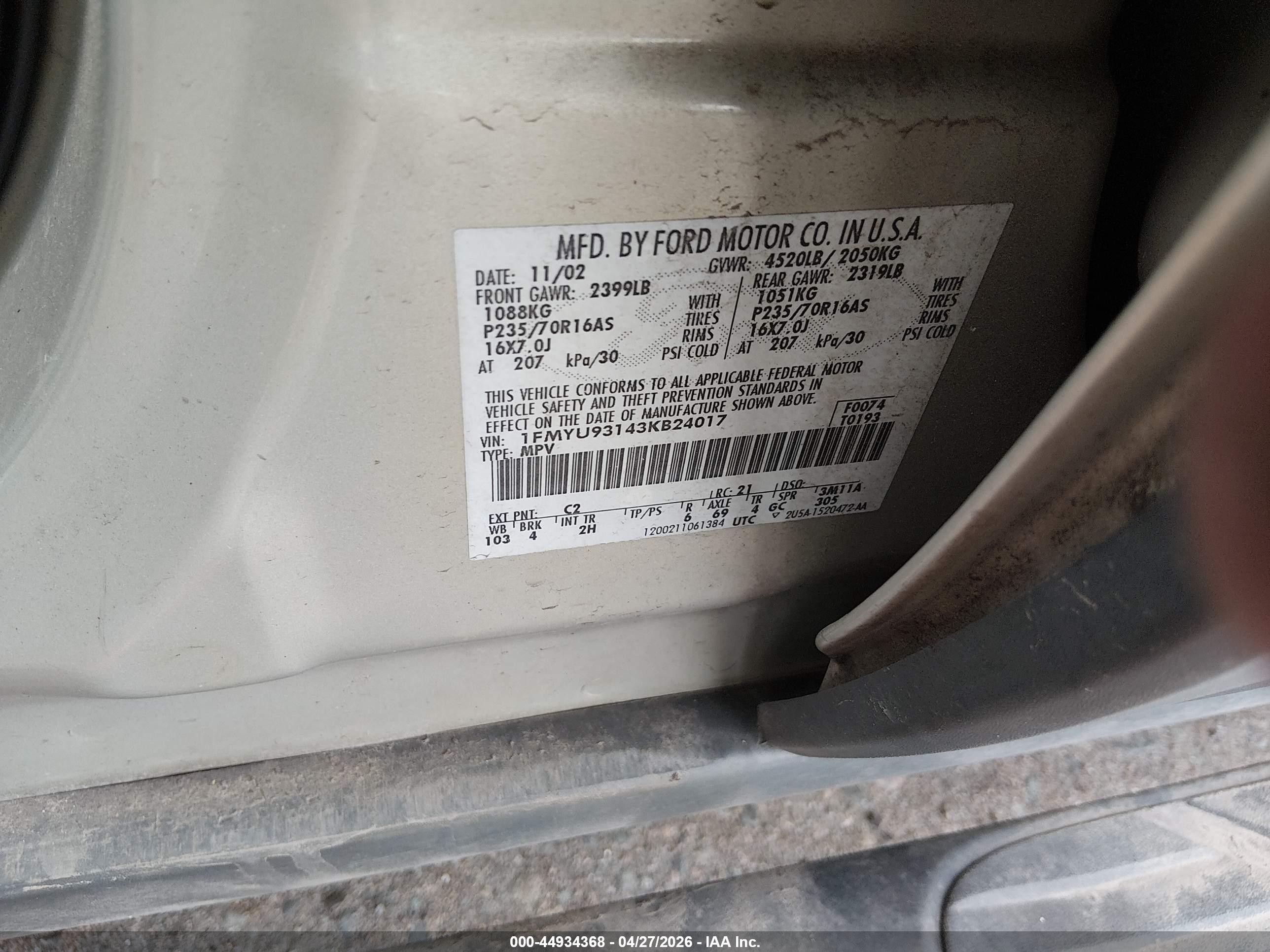2003 Ford Escape Xlt Silver vin: 1FMYU93143KB24017