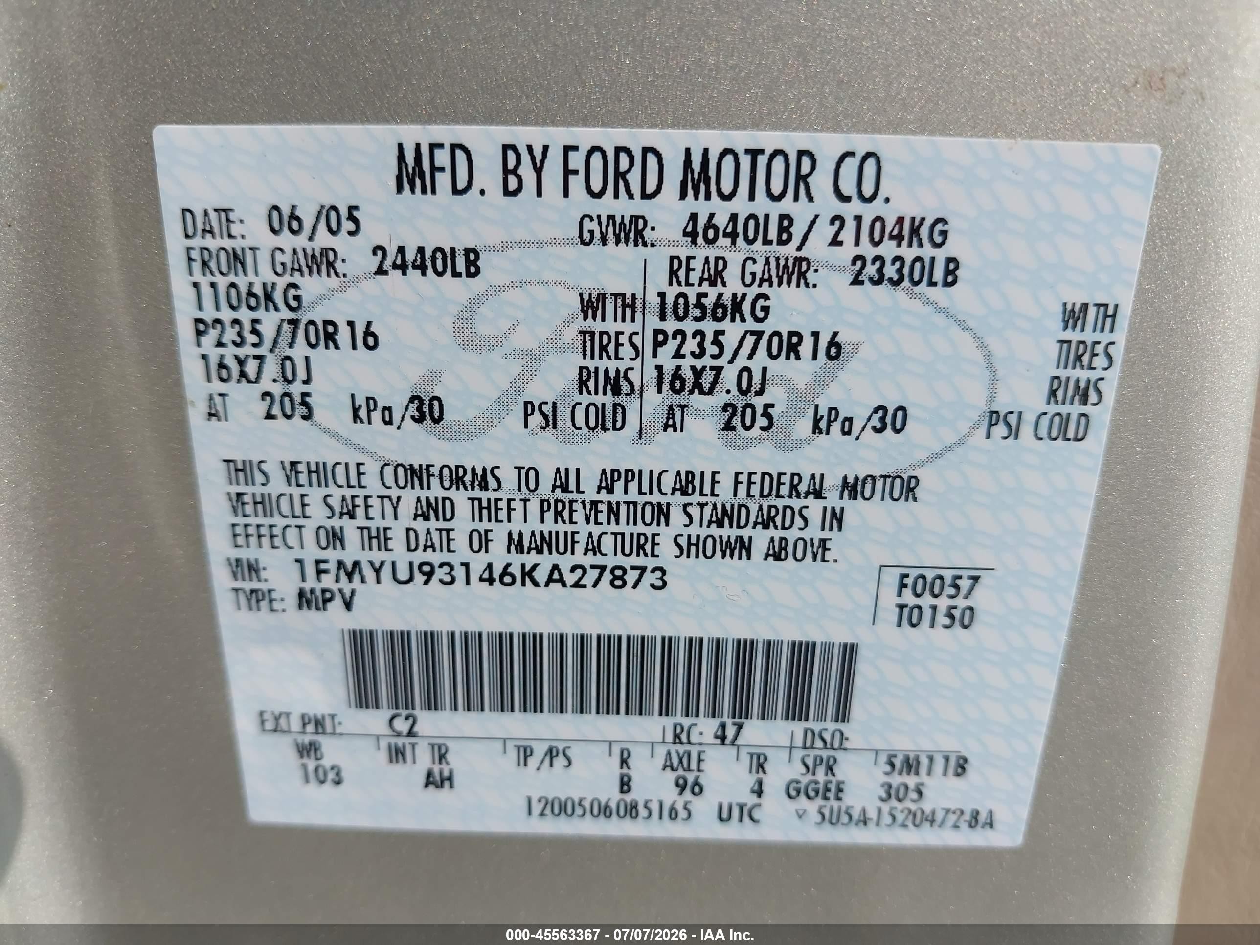 2006 Ford Escape Xlt/xlt Sport Желто-коричневый vin: 1FMYU93146KA27873