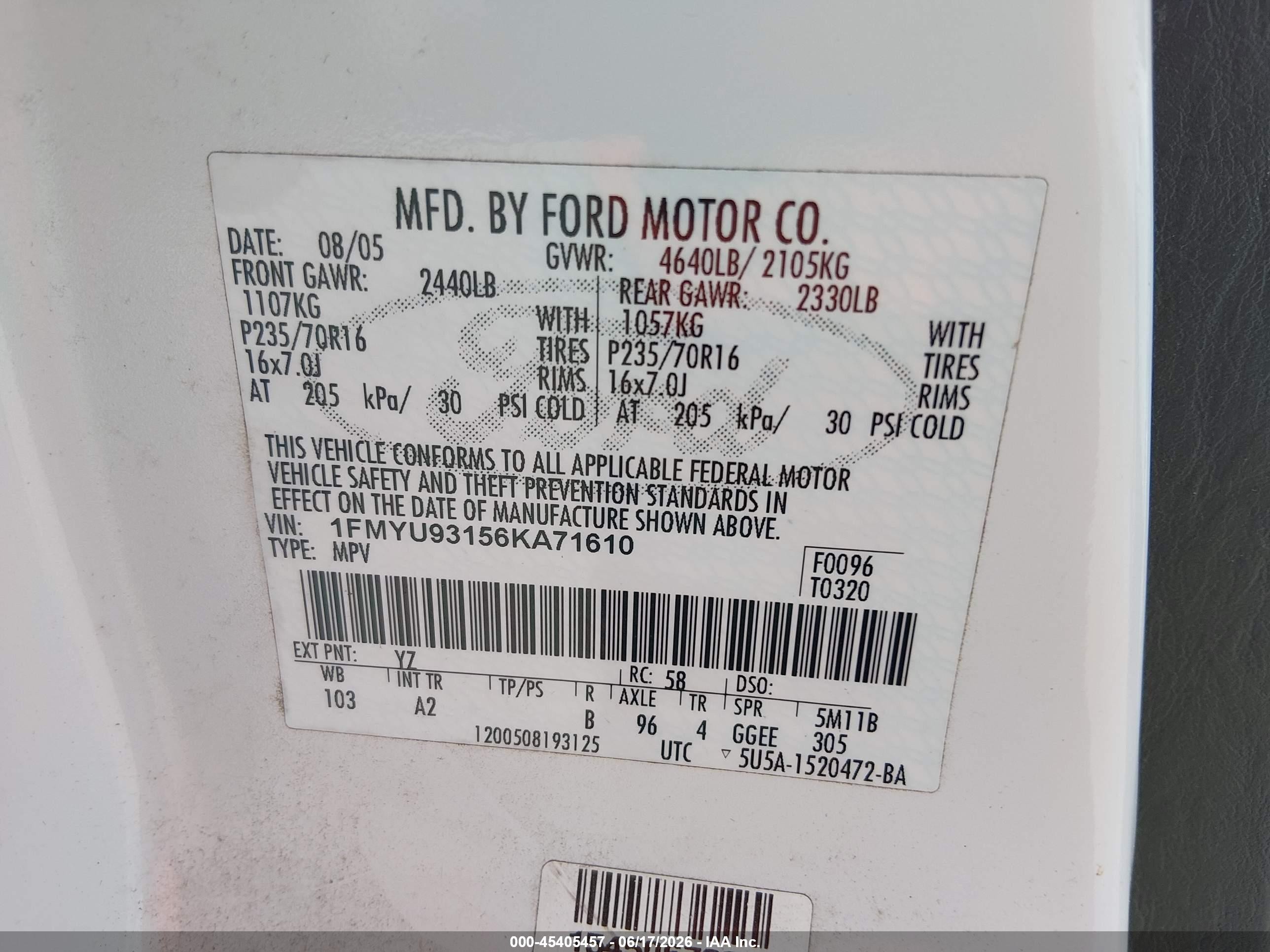 2006 Ford Escape Xlt/xlt Sport Белый vin: 1FMYU93156KA71610