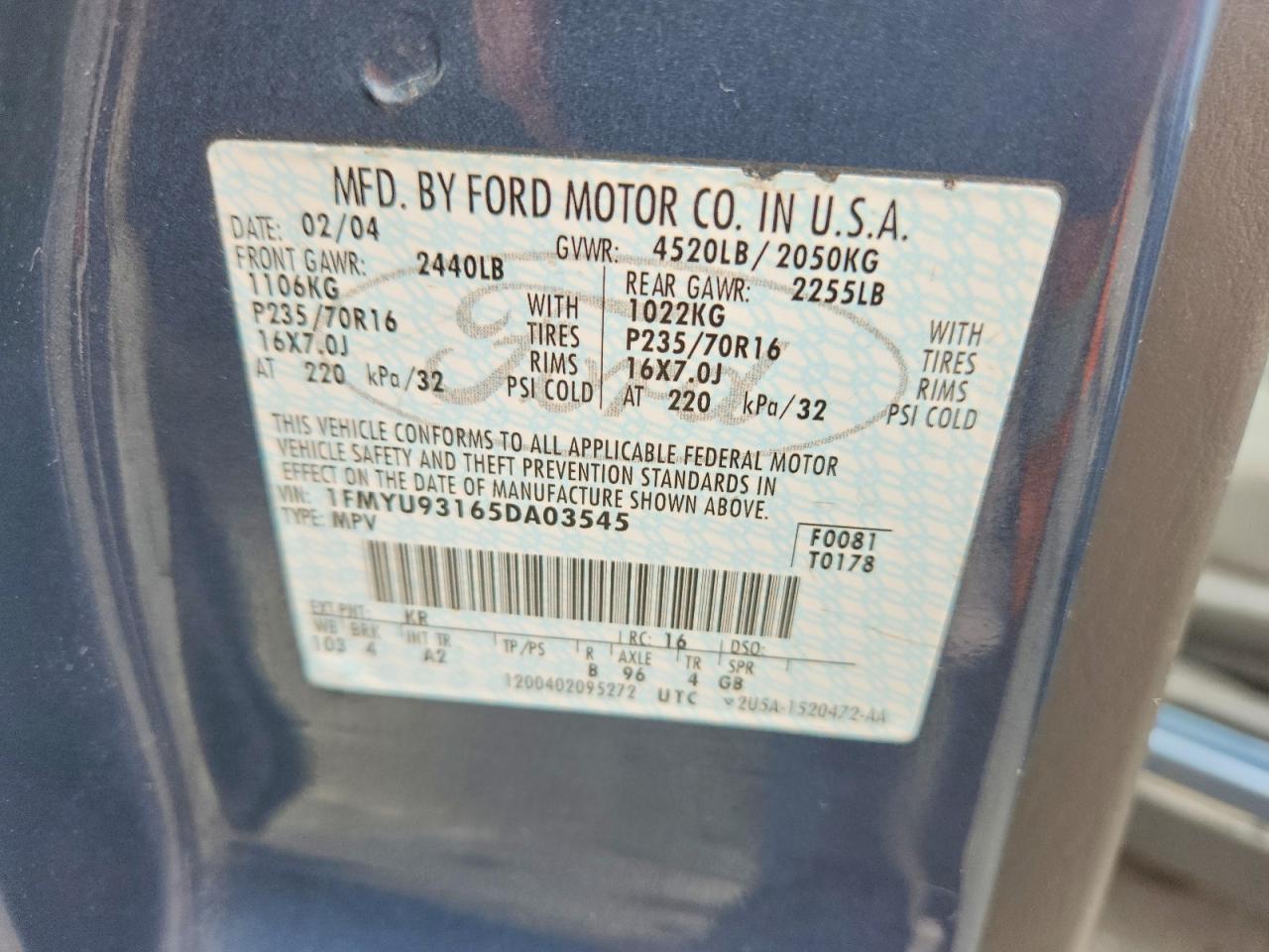 2005 Ford Escape Xlt Blue vin: 1FMYU93165DA03545