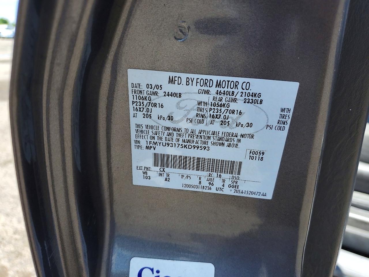 2005 Ford Escape Xlt Gray vin: 1FMYU93175KD99593