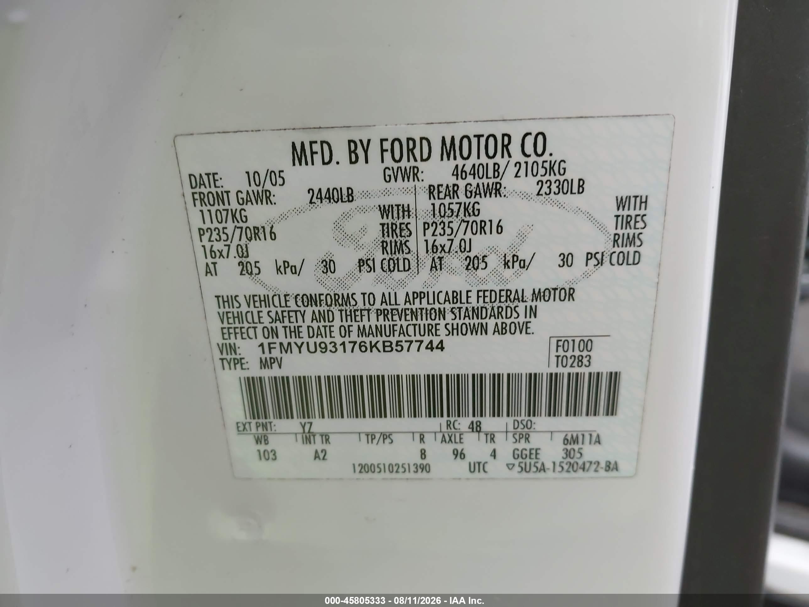 2006 Ford Escape Xlt/xlt Sport Белый vin: 1FMYU93176KB57744