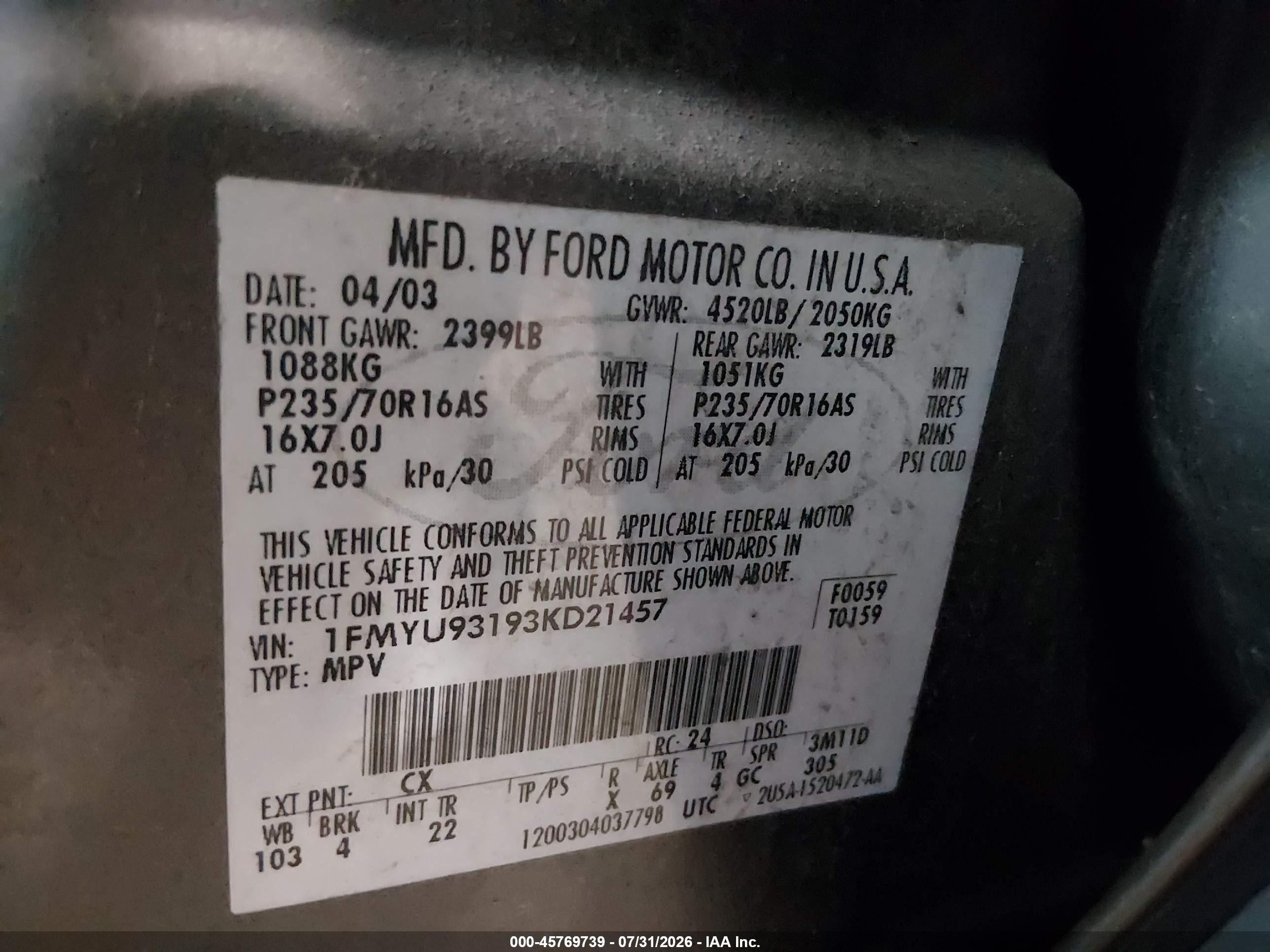 2003 Ford Escape Xlt Gray vin: 1FMYU93193KD21457