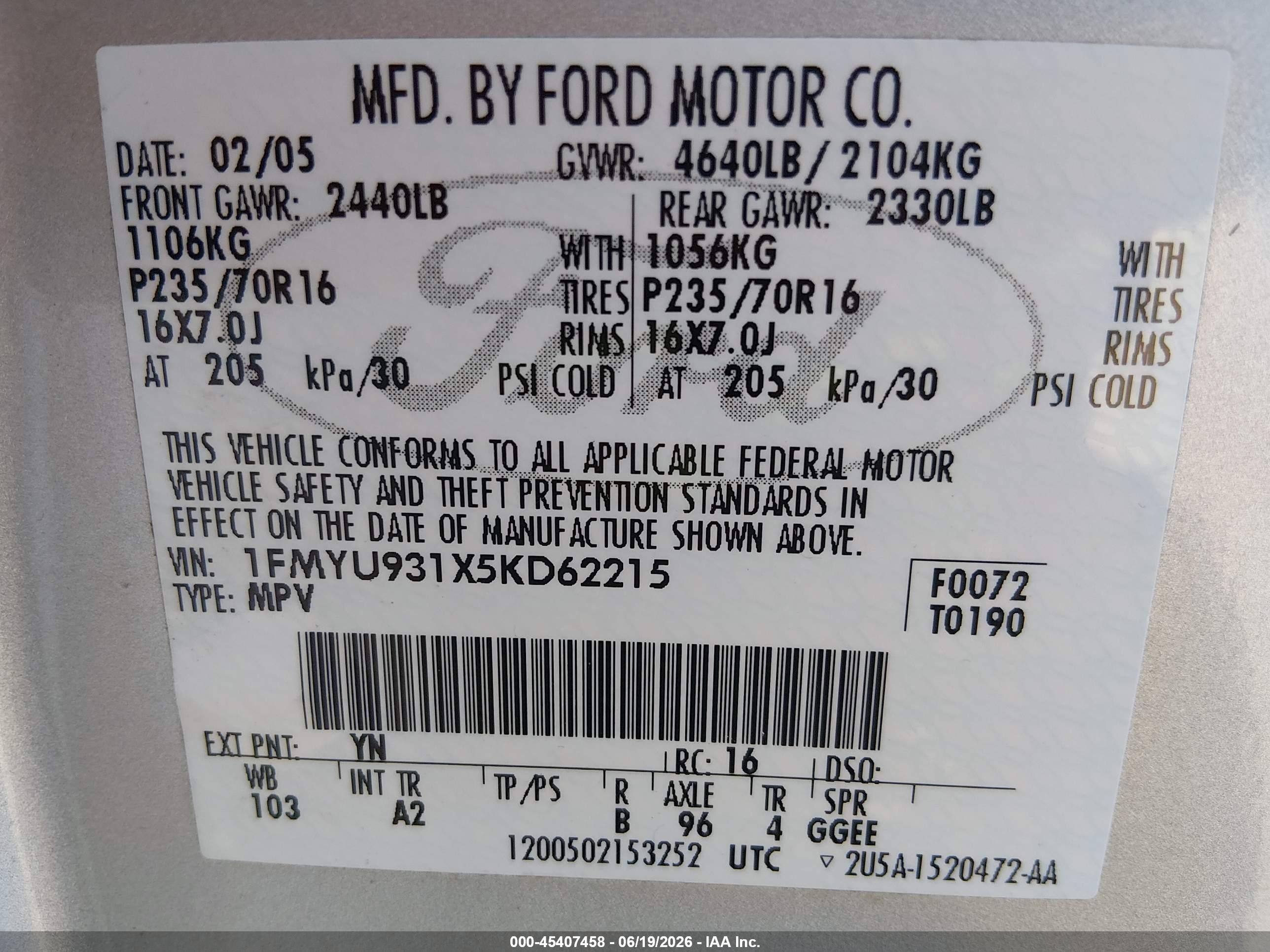 2005 Ford Escape Xlt Silver vin: 1FMYU931X5KD62215