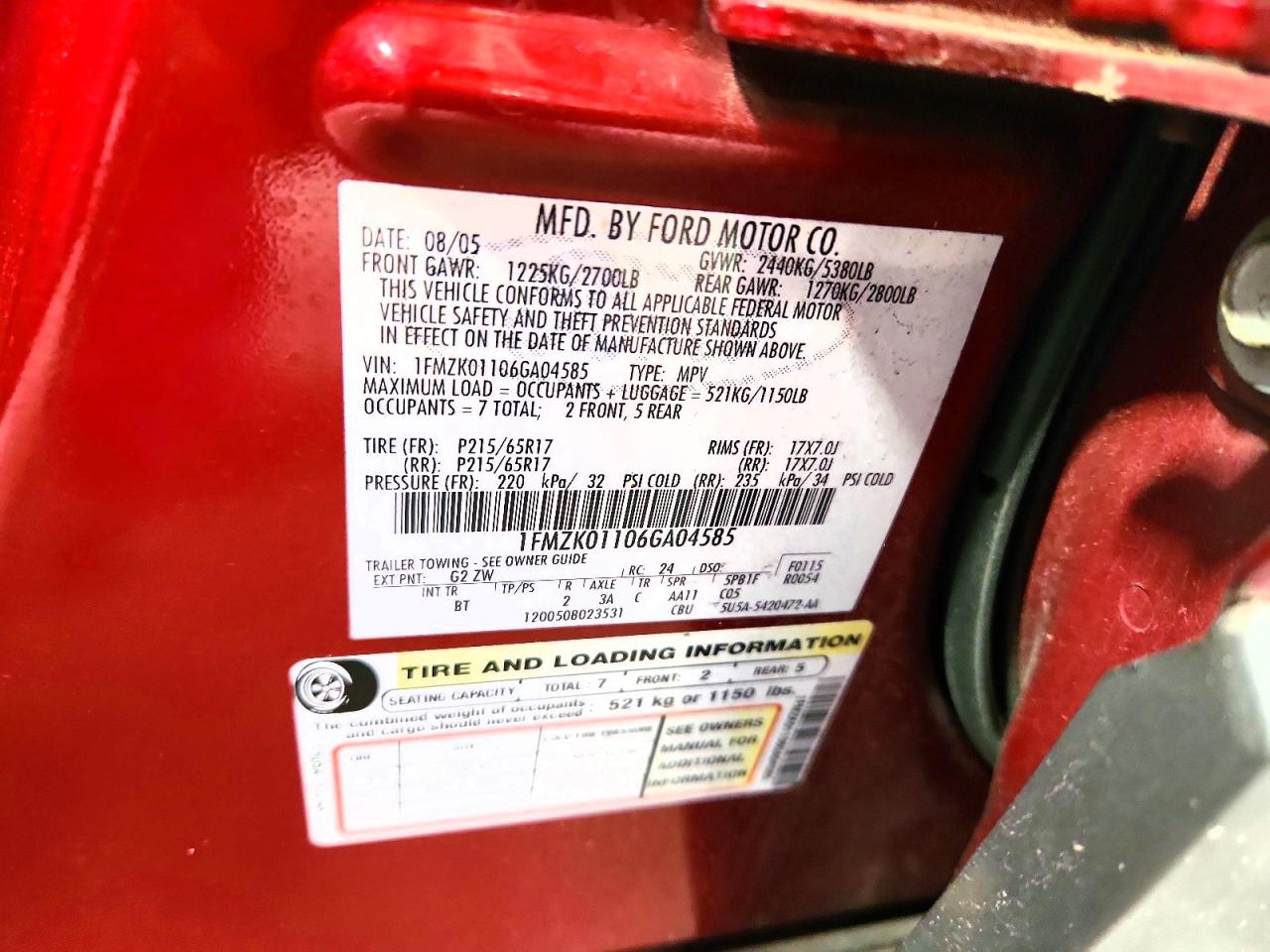 2006 Ford Freestyle Se Red vin: 1FMZK01106GA04585
