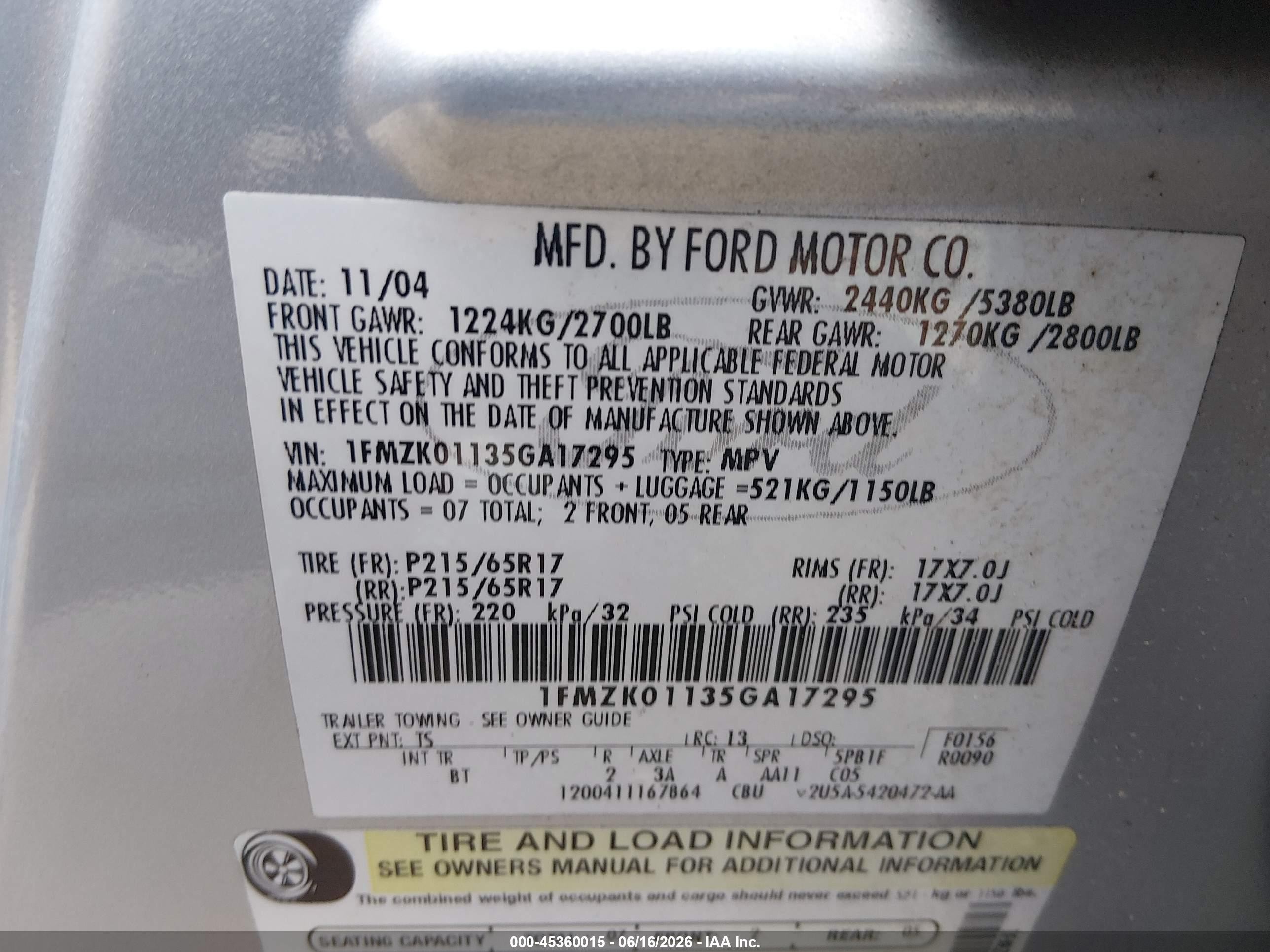 2005 Ford Freestyle Se Серебряный vin: 1FMZK01135GA17295