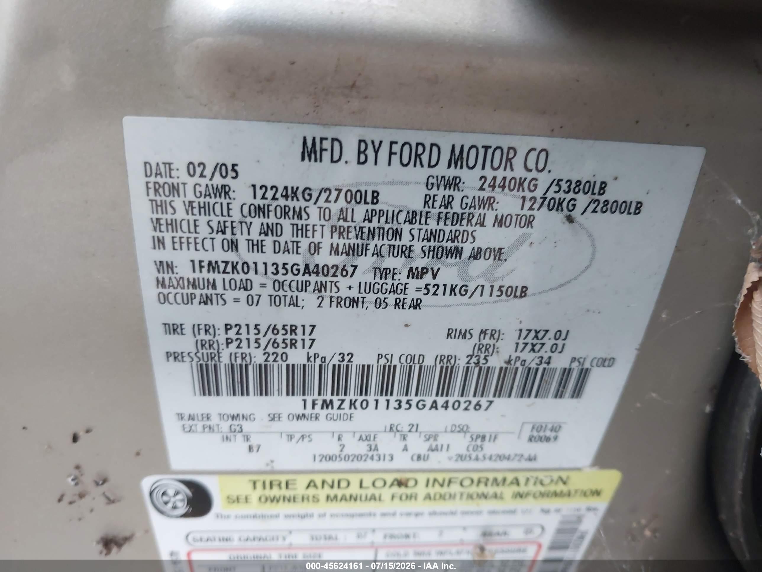 2005 Ford Freestyle Se Tan vin: 1FMZK01135GA40267