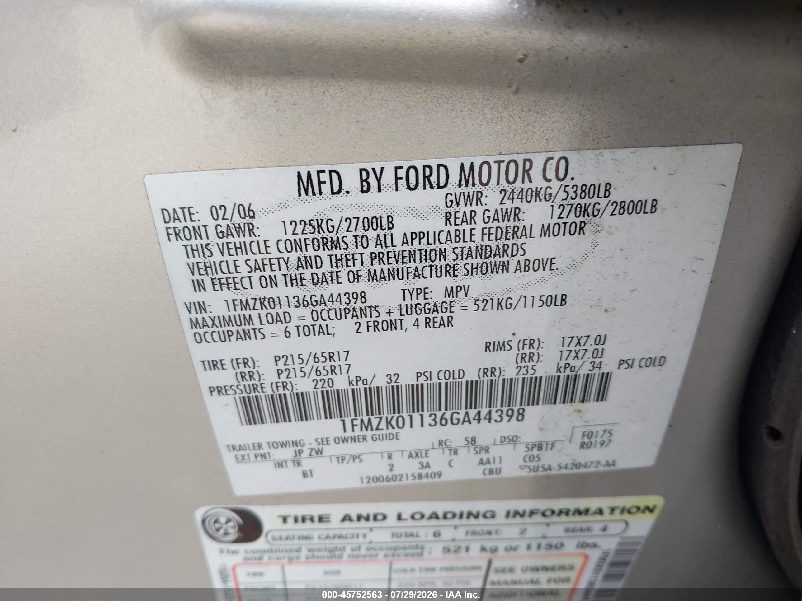 2006 Ford Freestyle Se Silver vin: 1FMZK01136GA44398