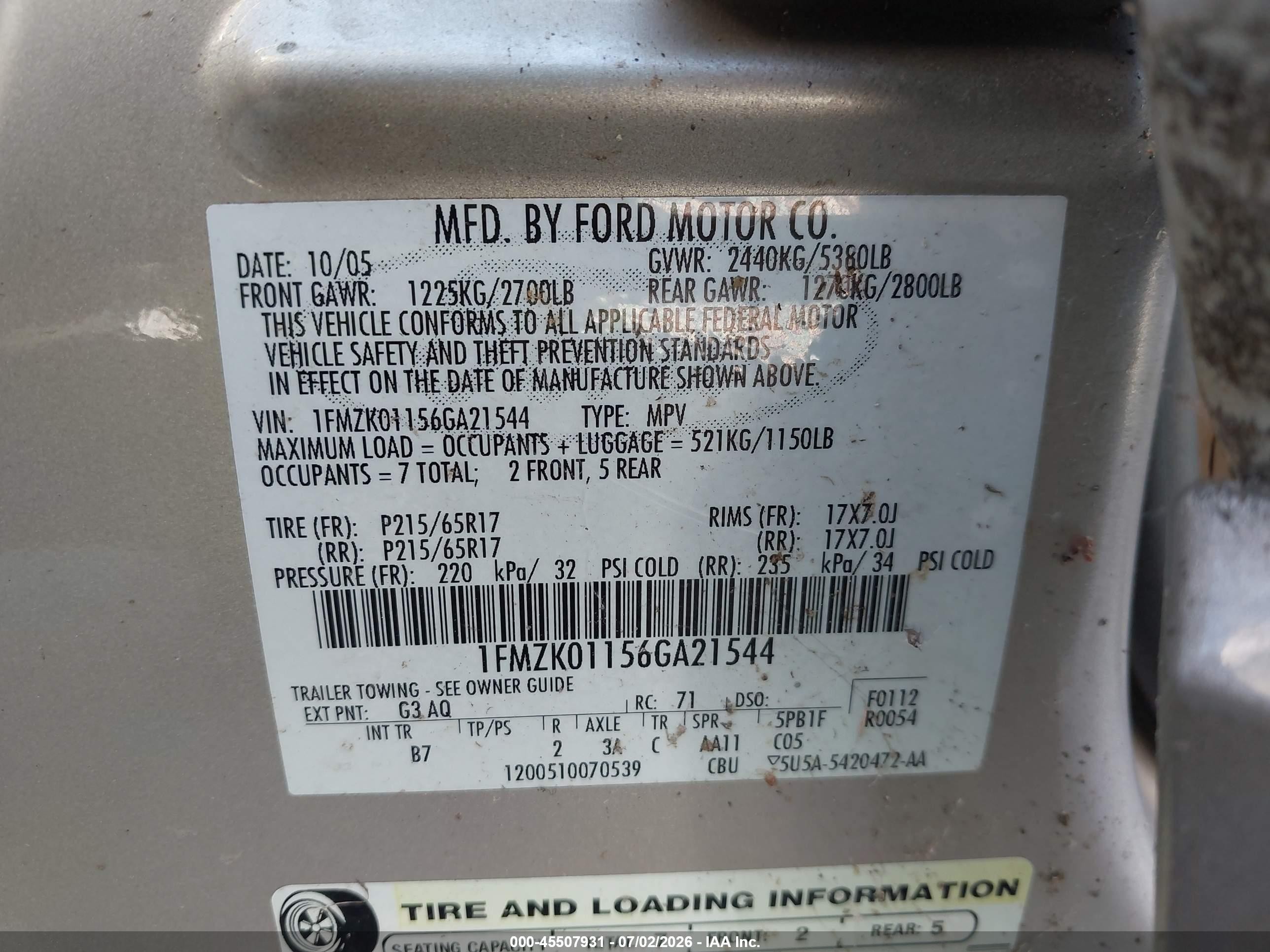 2006 Ford Freestyle Se Gold vin: 1FMZK01156GA21544