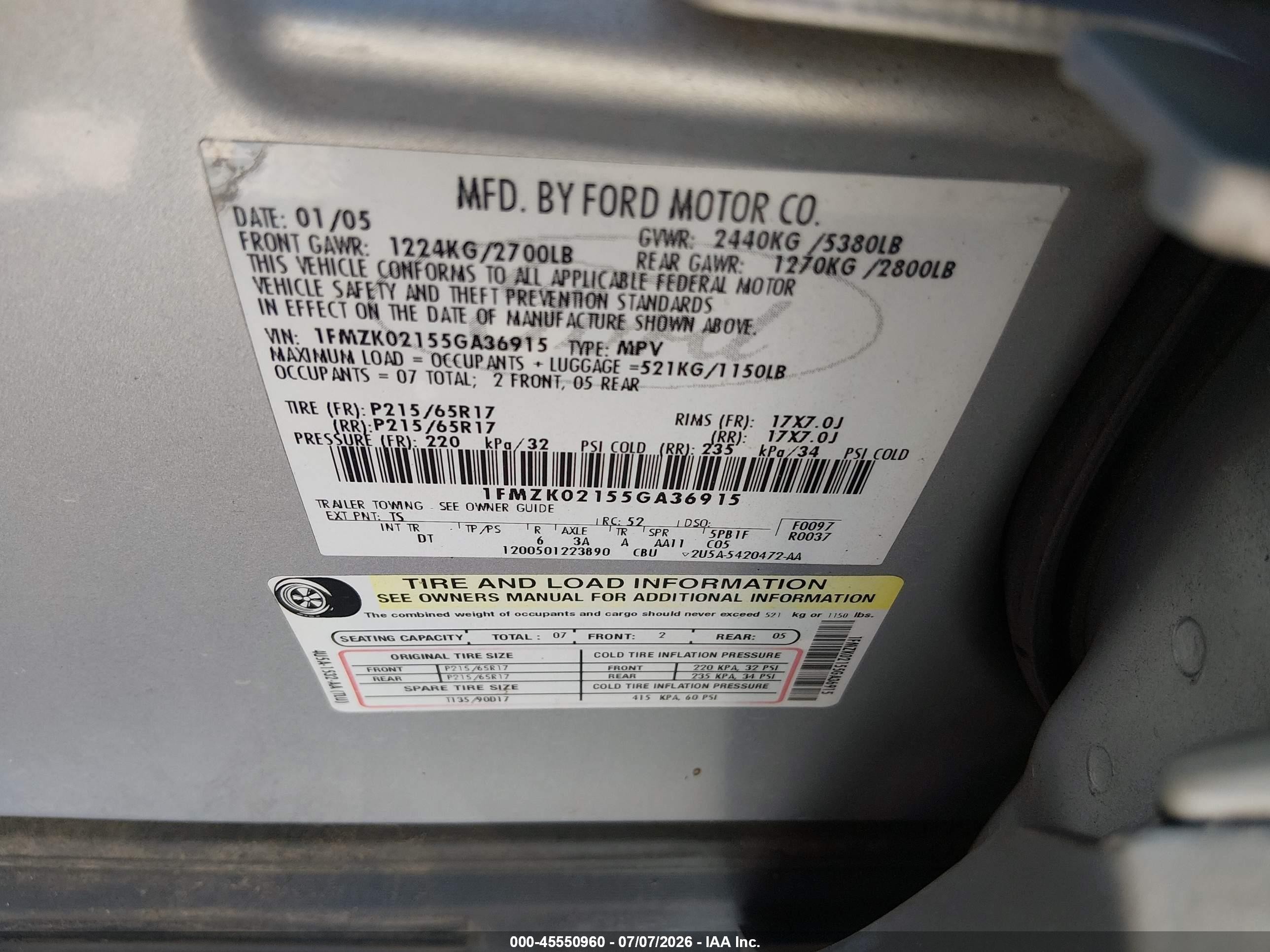 2005 Ford Freestyle Sel Silver vin: 1FMZK02155GA36915