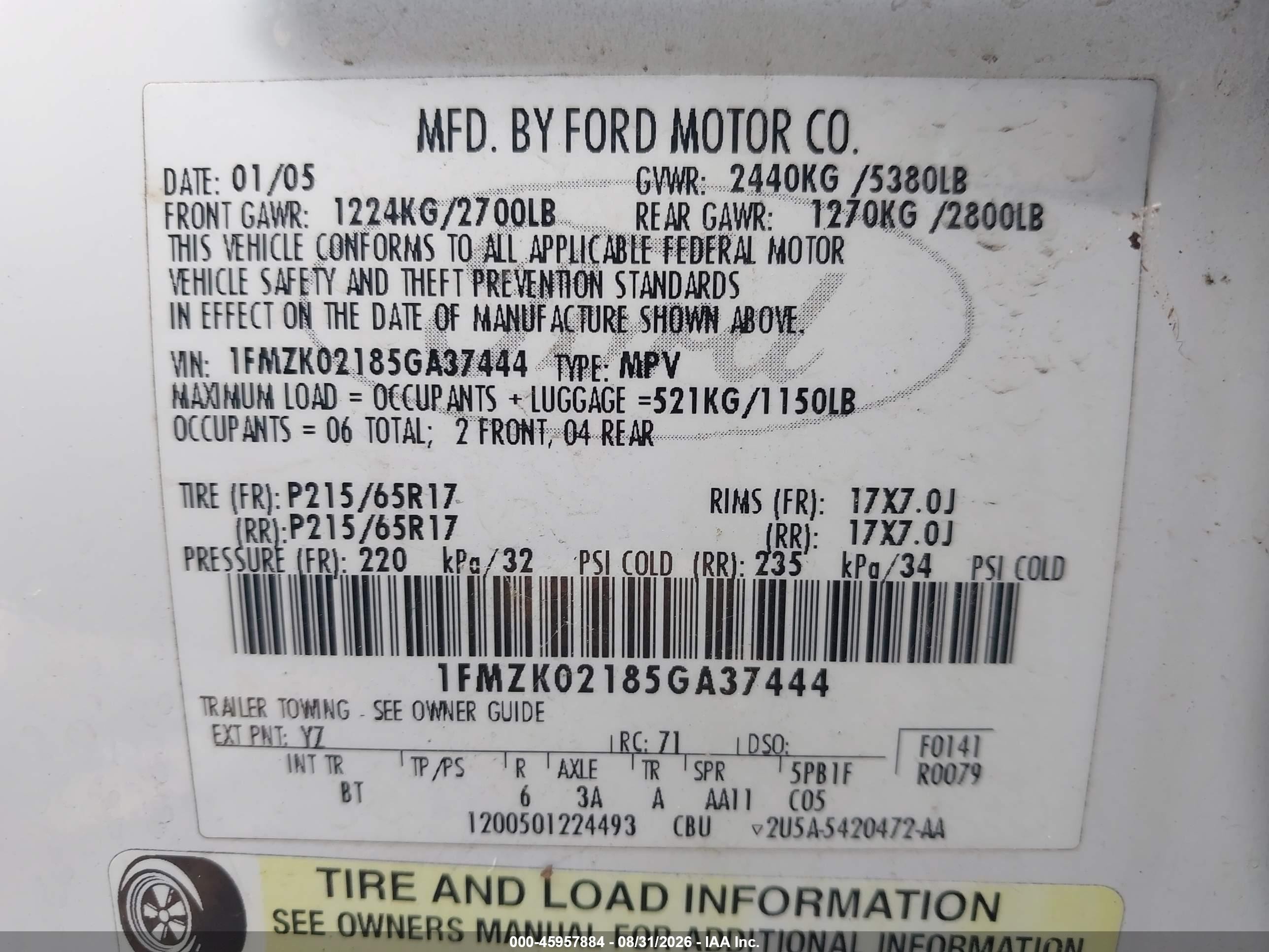 2005 Ford Freestyle Sel Белый vin: 1FMZK02185GA37444