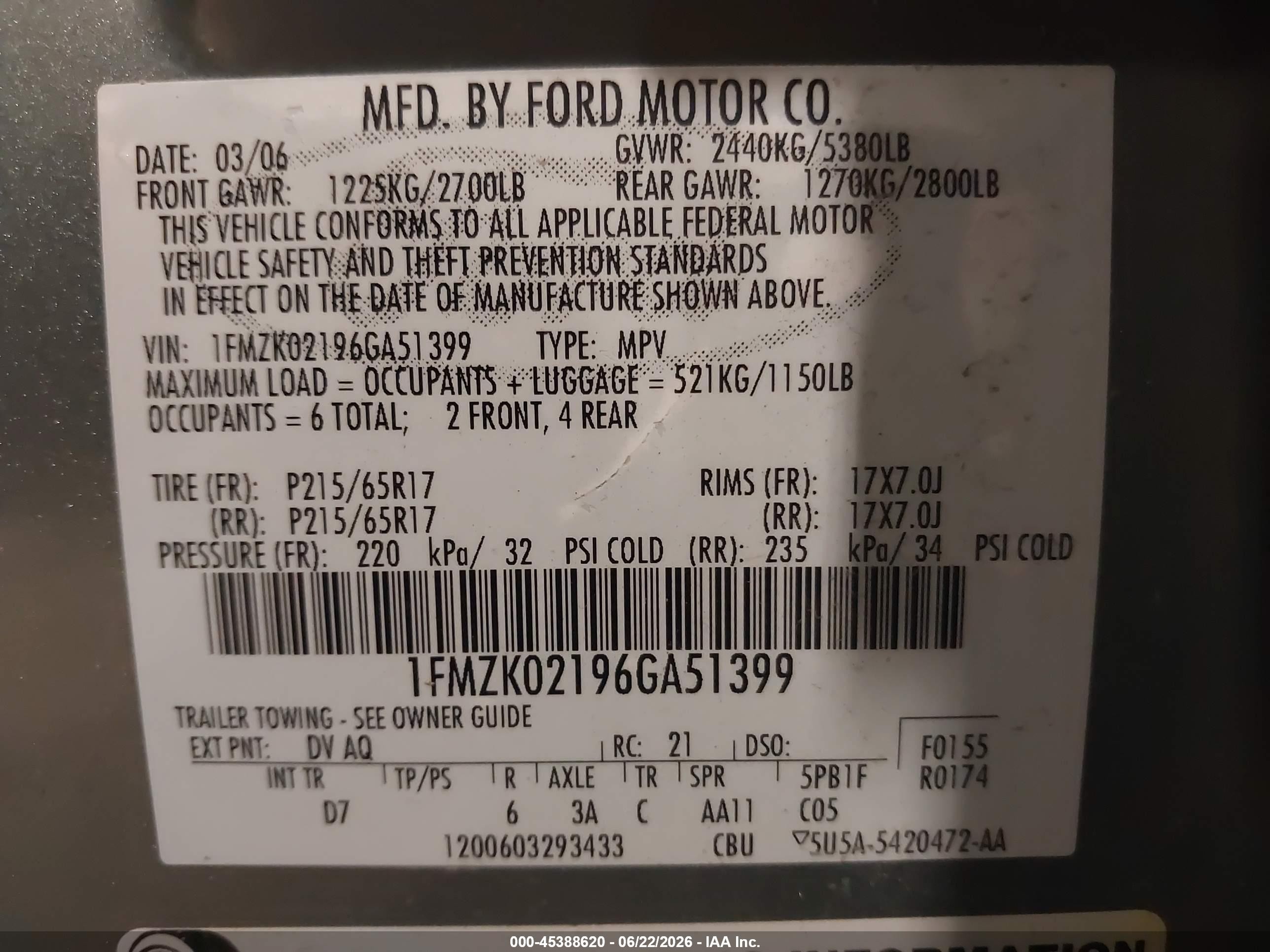 2006 Ford Freestyle Sel Gray vin: 1FMZK02196GA51399