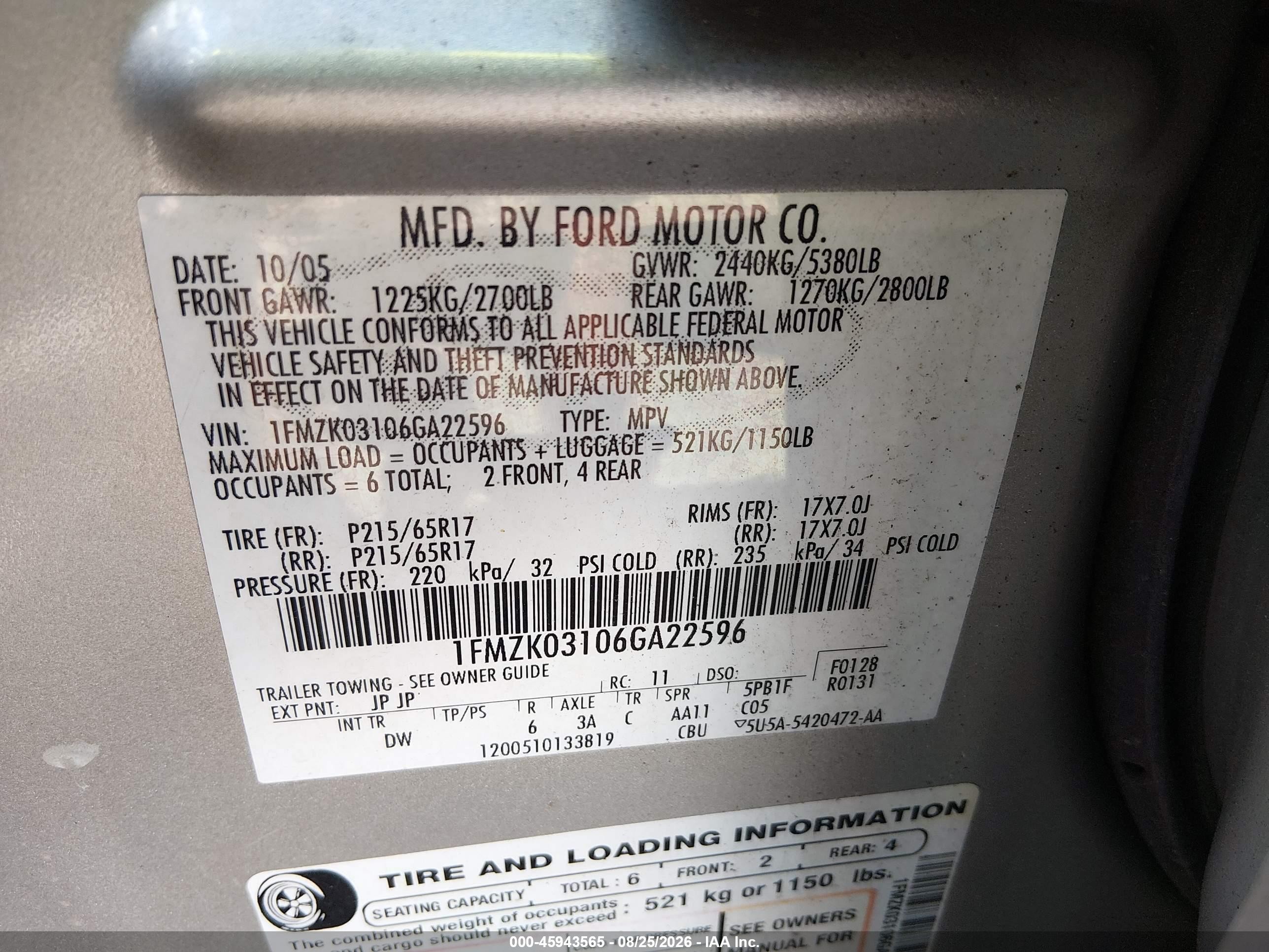 2006 Ford Freestyle Limited Silver vin: 1FMZK03106GA22596