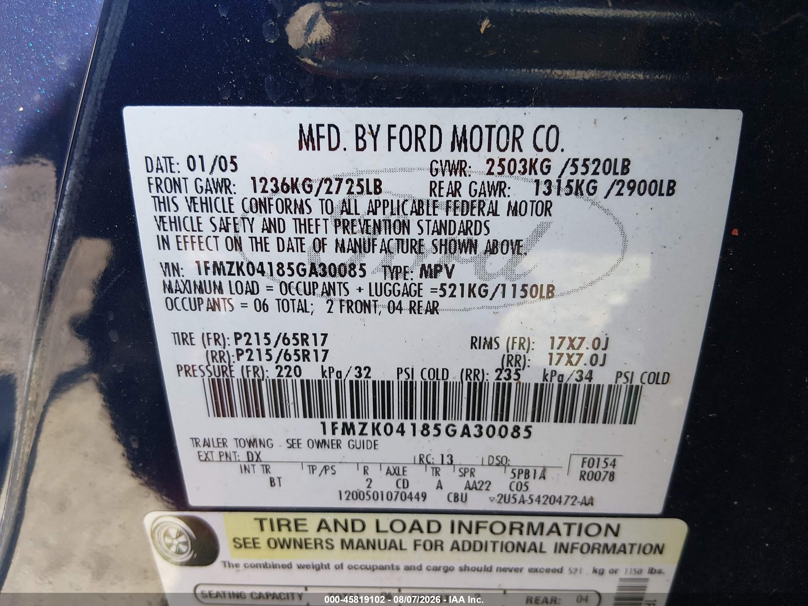 2005 Ford Freestyle Se Blue vin: 1FMZK04185GA30085