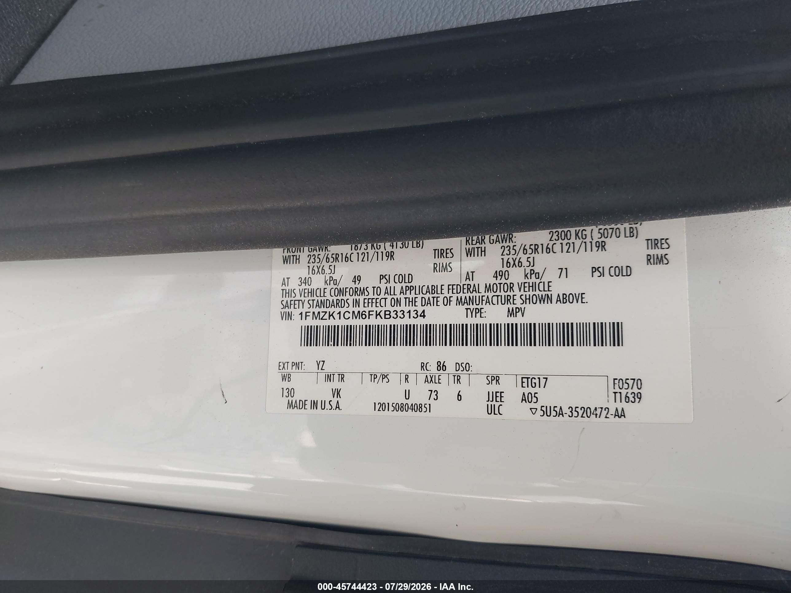 2015 Ford Transit-150 Xl White vin: 1FMZK1CM6FKB33134