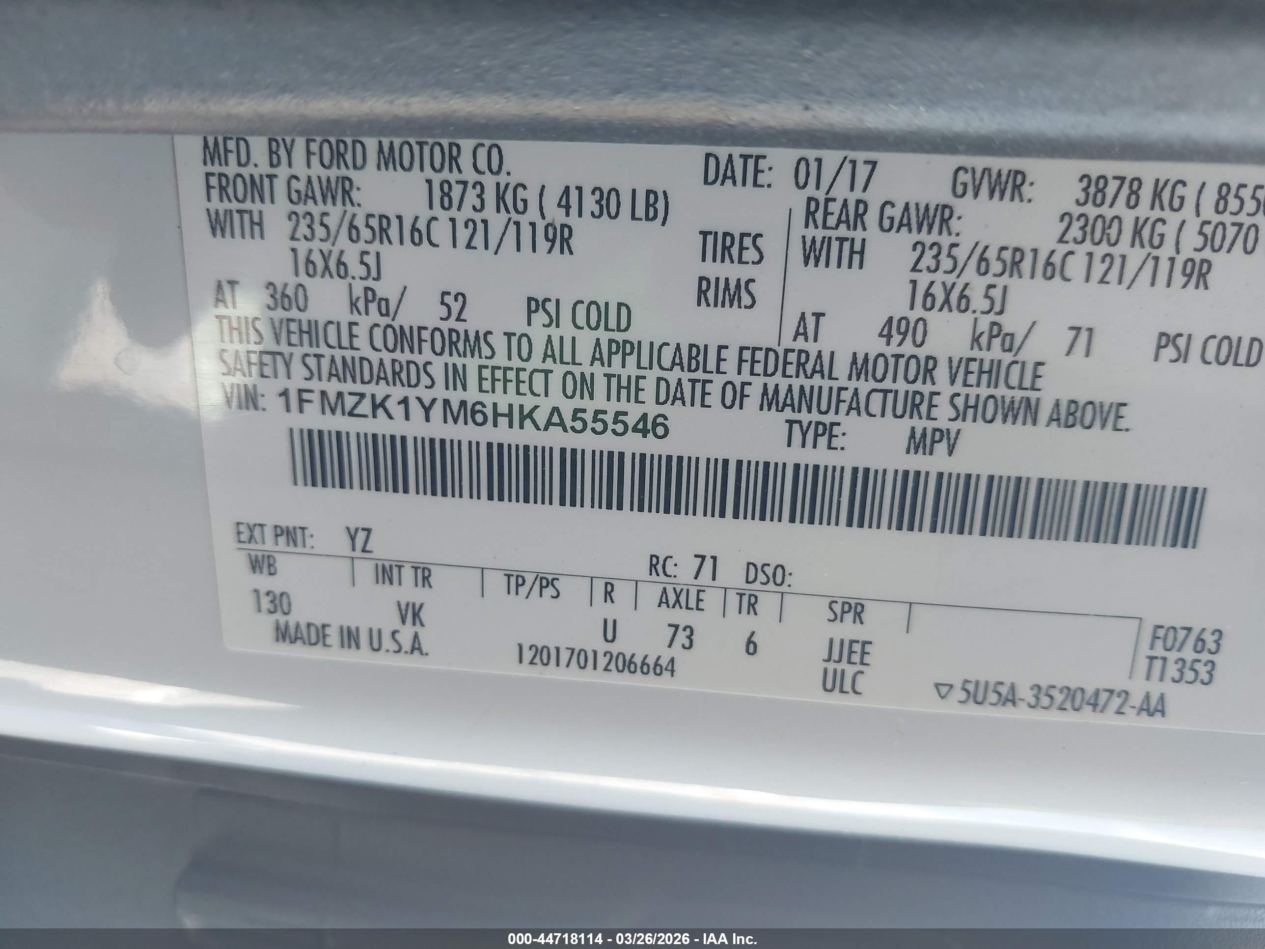 2017 Ford Transit-150 Xl White vin: 1FMZK1YM6HKA55546