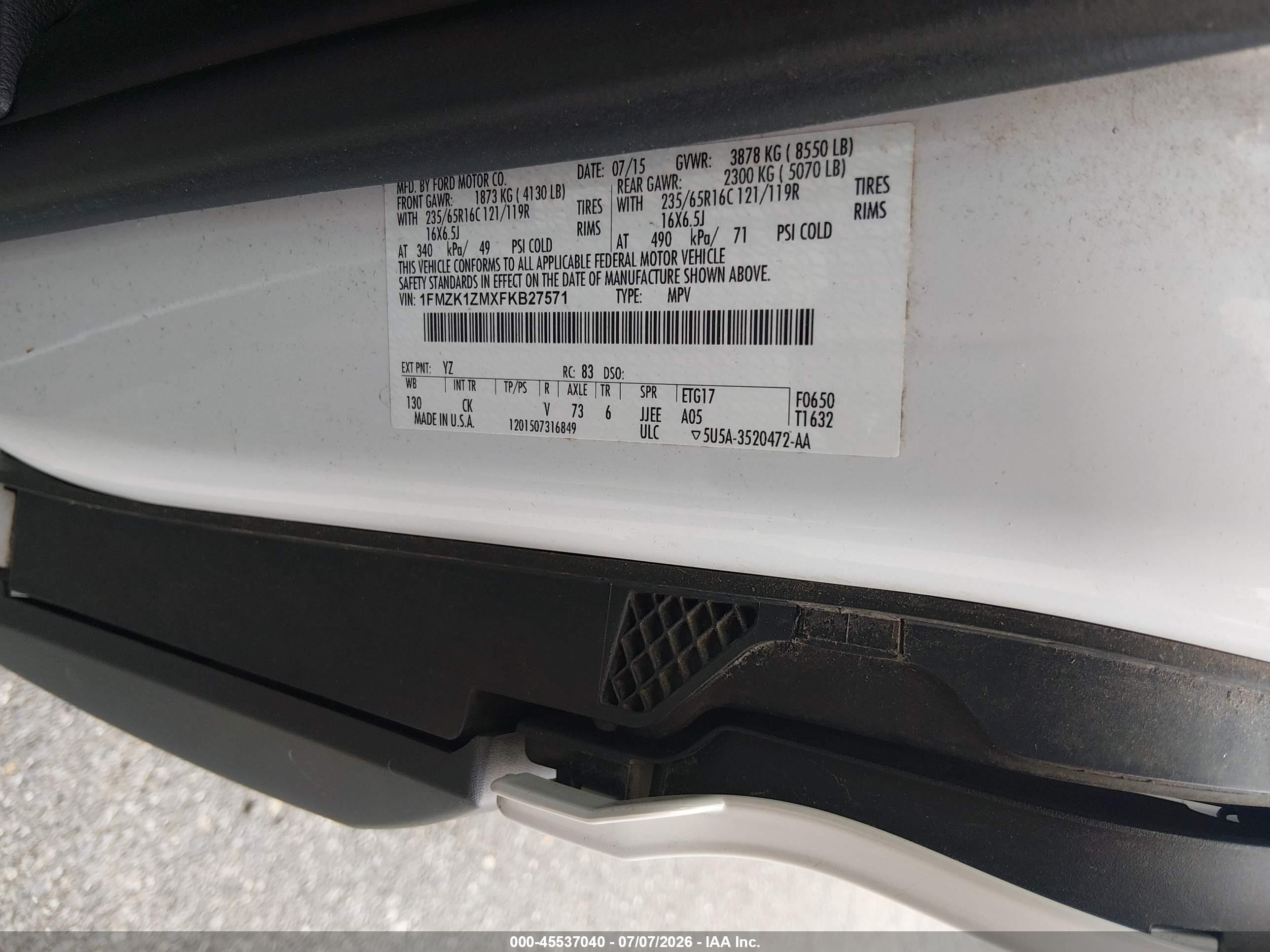 2015 Ford Transit-150 Xl/xlt White vin: 1FMZK1ZMXFKB27571