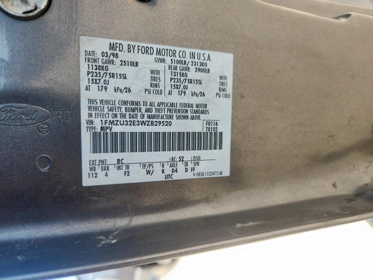 1998 Ford Explorer Gray vin: 1FMZU32E3WZB29520