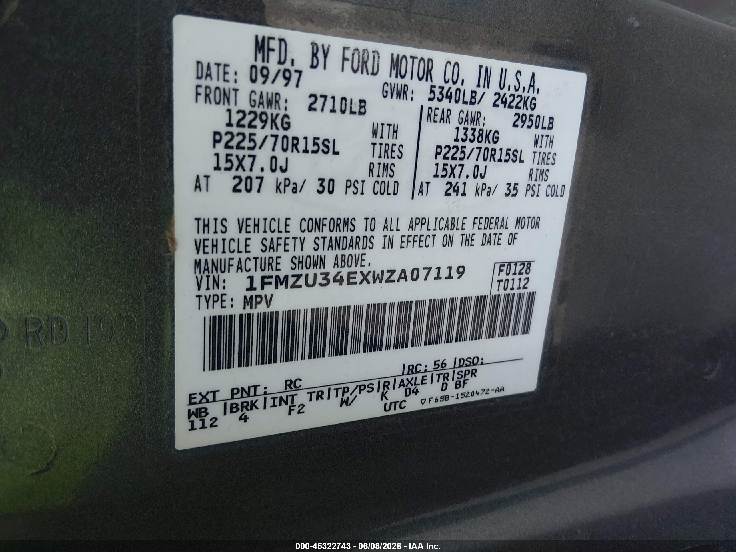 1998 Ford Explorer   Серый vin: 1FMZU34EXWZA07119