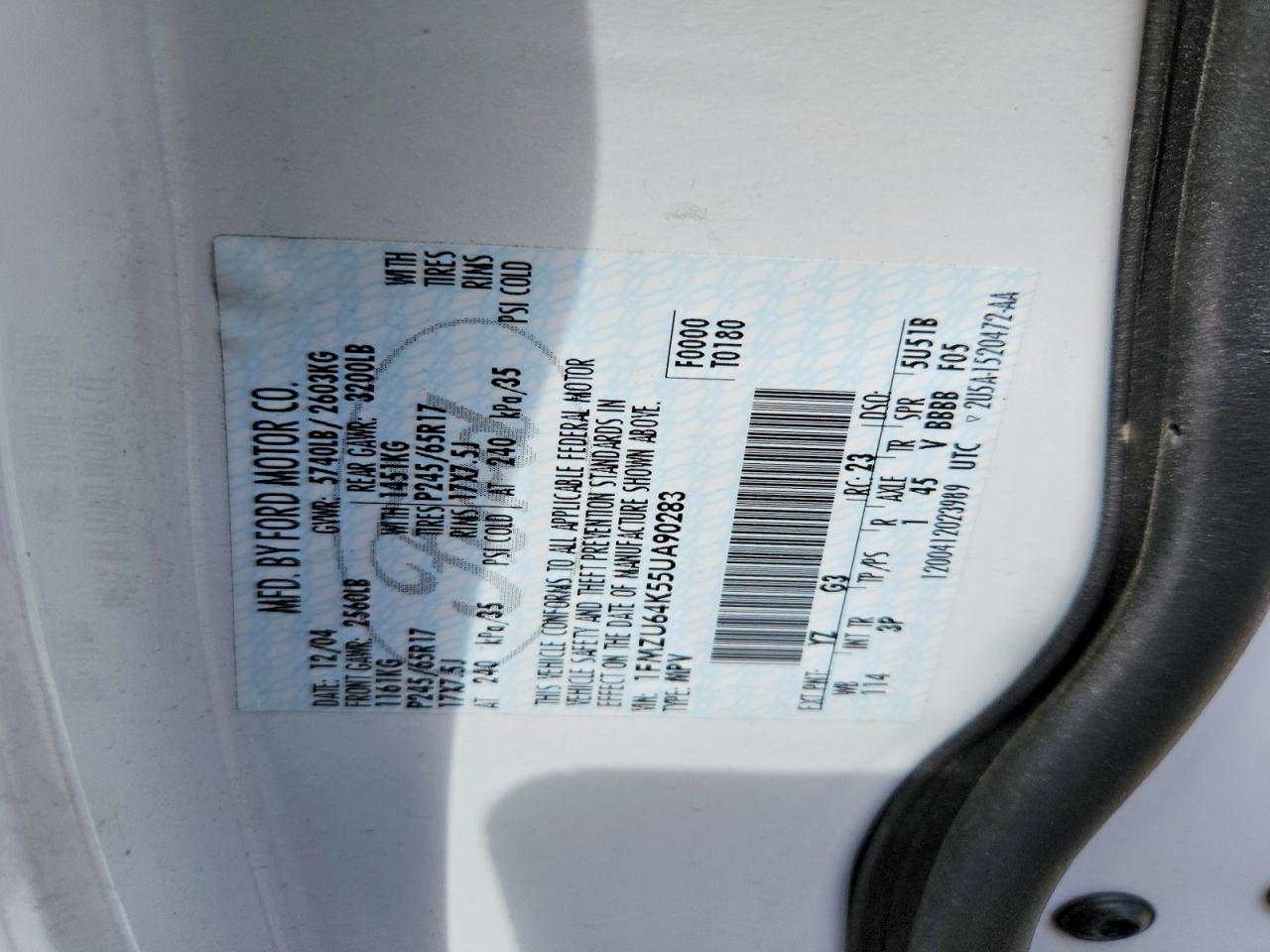 2005 Ford Explorer Eddie Bauer White vin: 1FMZU64K55UA90283