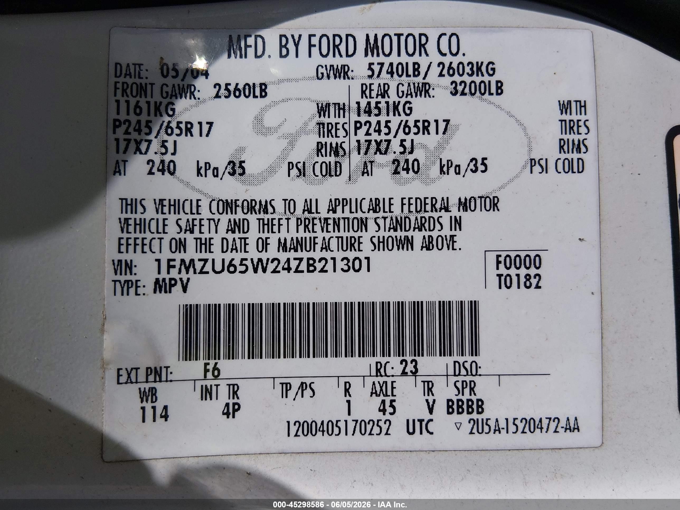 2004 Ford Explorer Limited White vin: 1FMZU65W24ZB21301