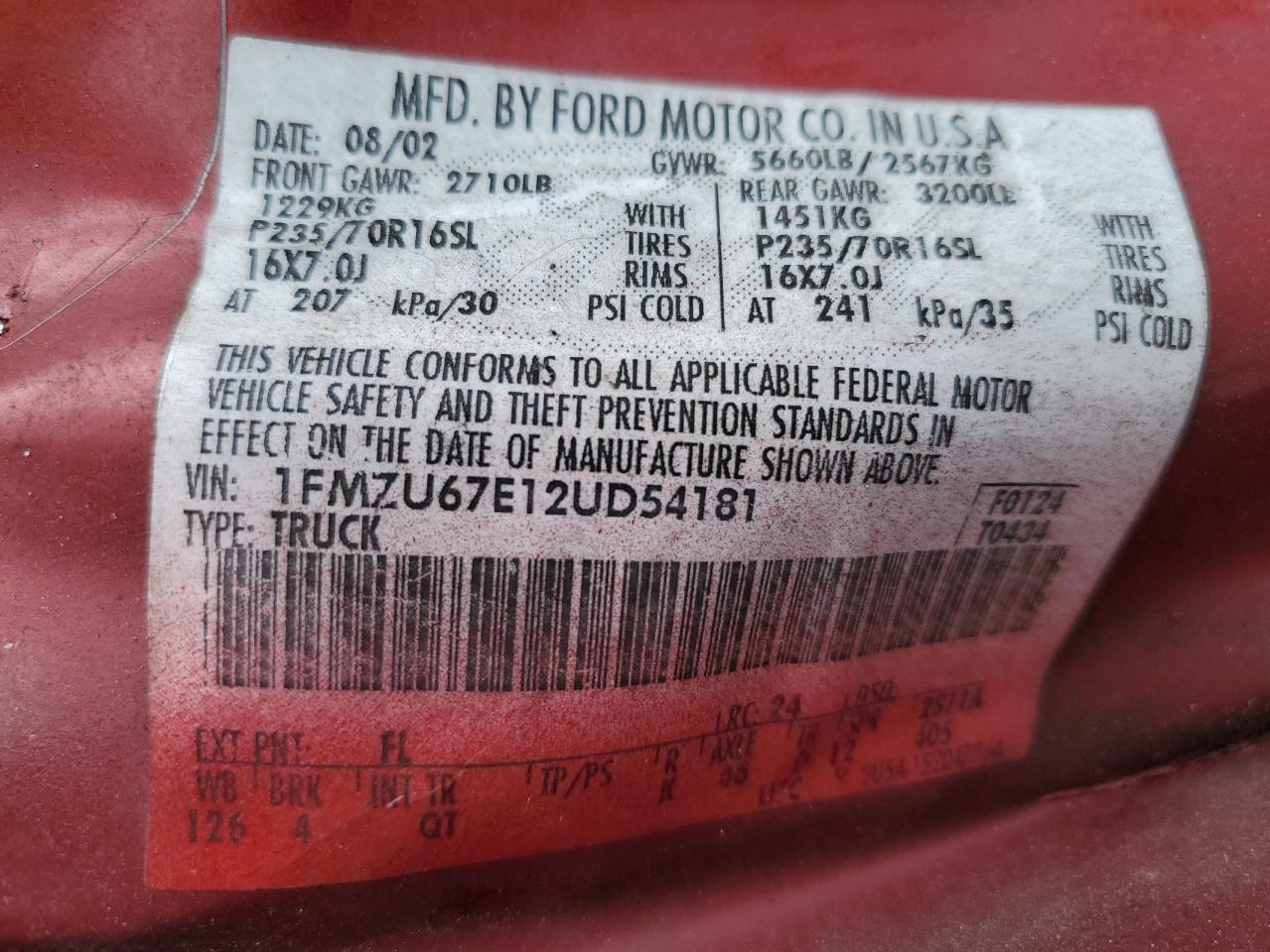 2002 Ford Explorer Sport Trac Red vin: 1FMZU67E12UD54181