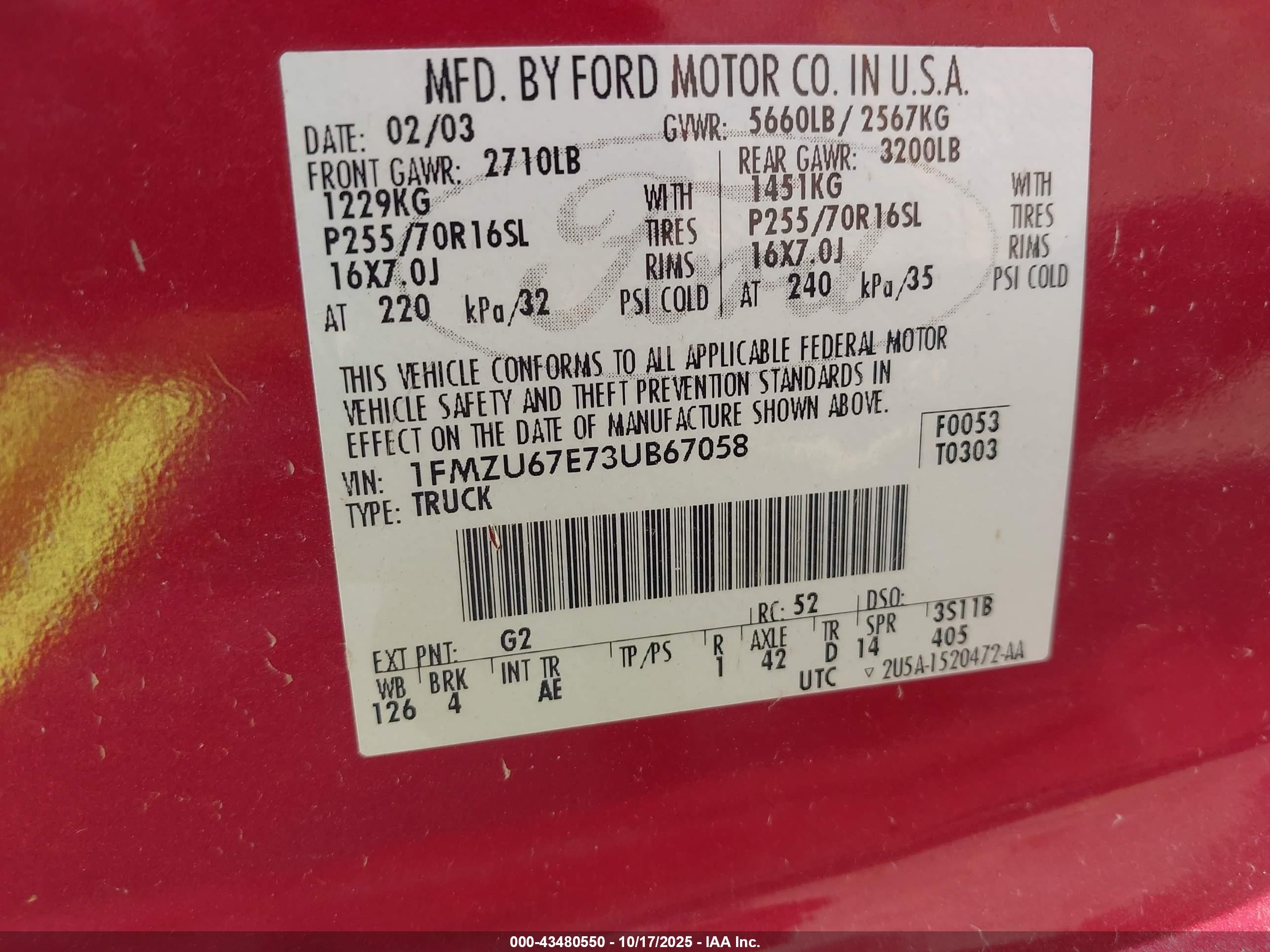 2003 Ford Explorer Sport Trac Xls/xlt Red vin: 1FMZU67E73UB67058