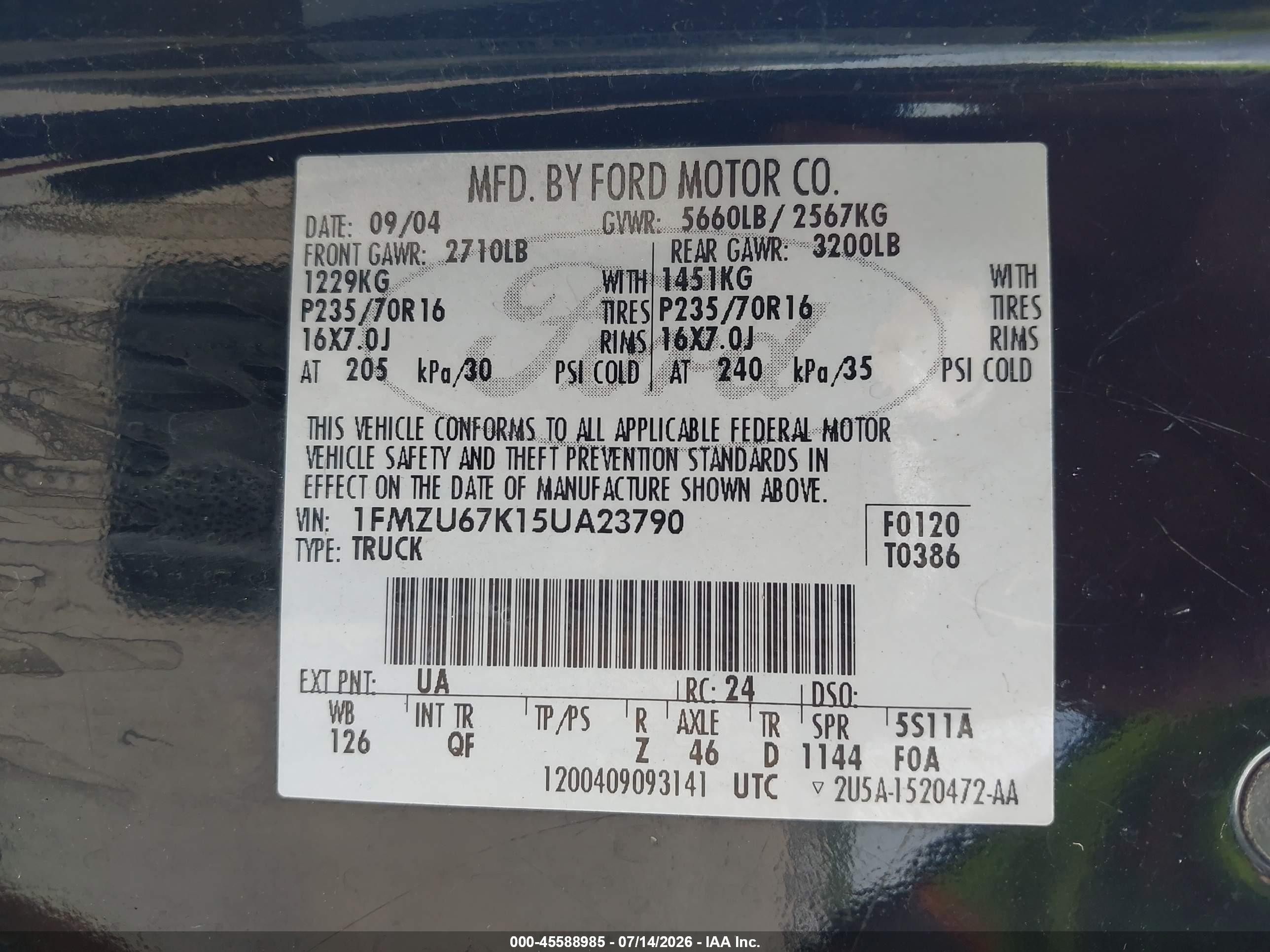 2005 Ford Explorer Sport Trac Adrenalin/xls/xlt Black vin: 1FMZU67K15UA23790