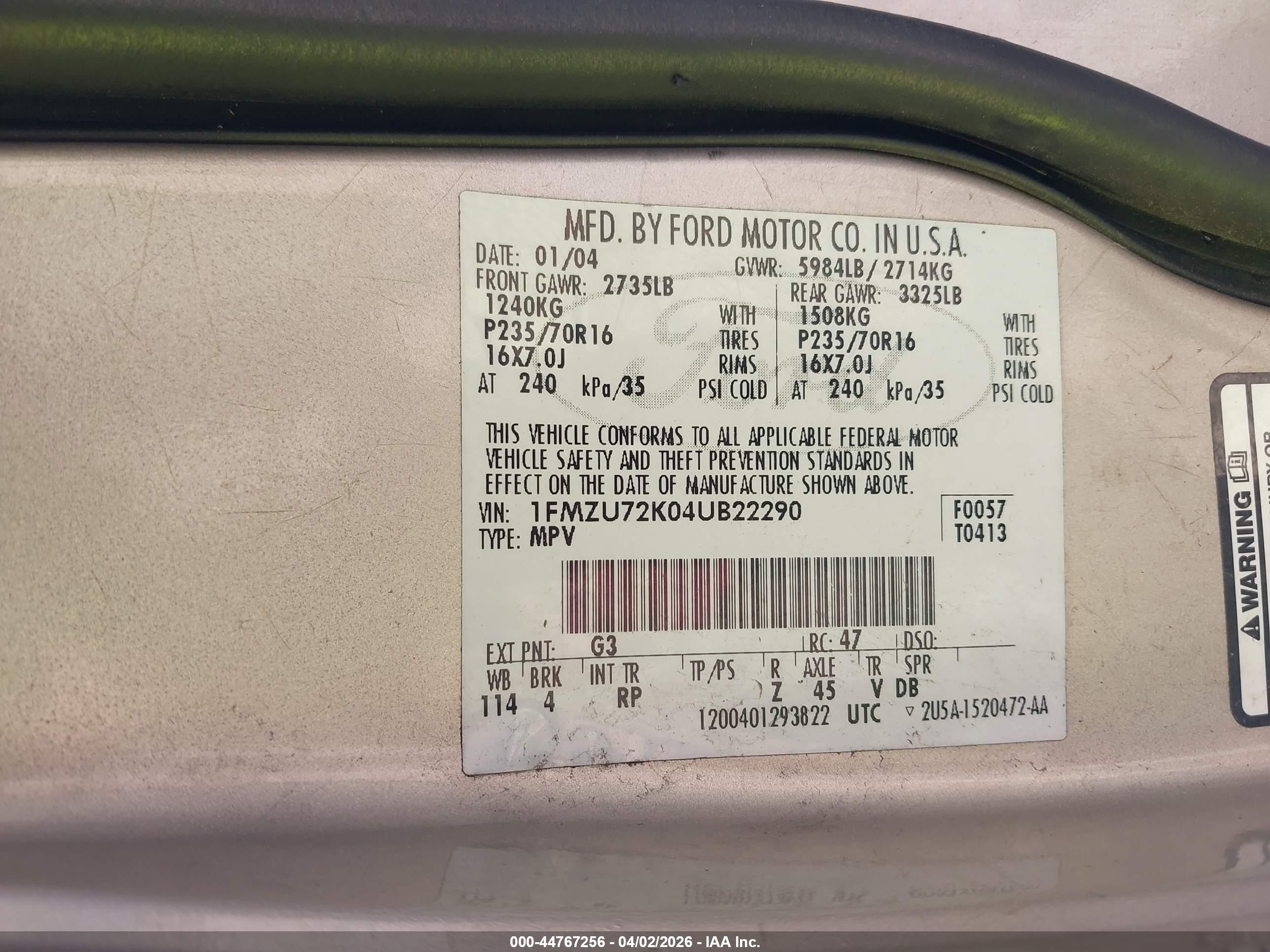 2004 Ford Explorer Xls Beige vin: 1FMZU72K04UB22290