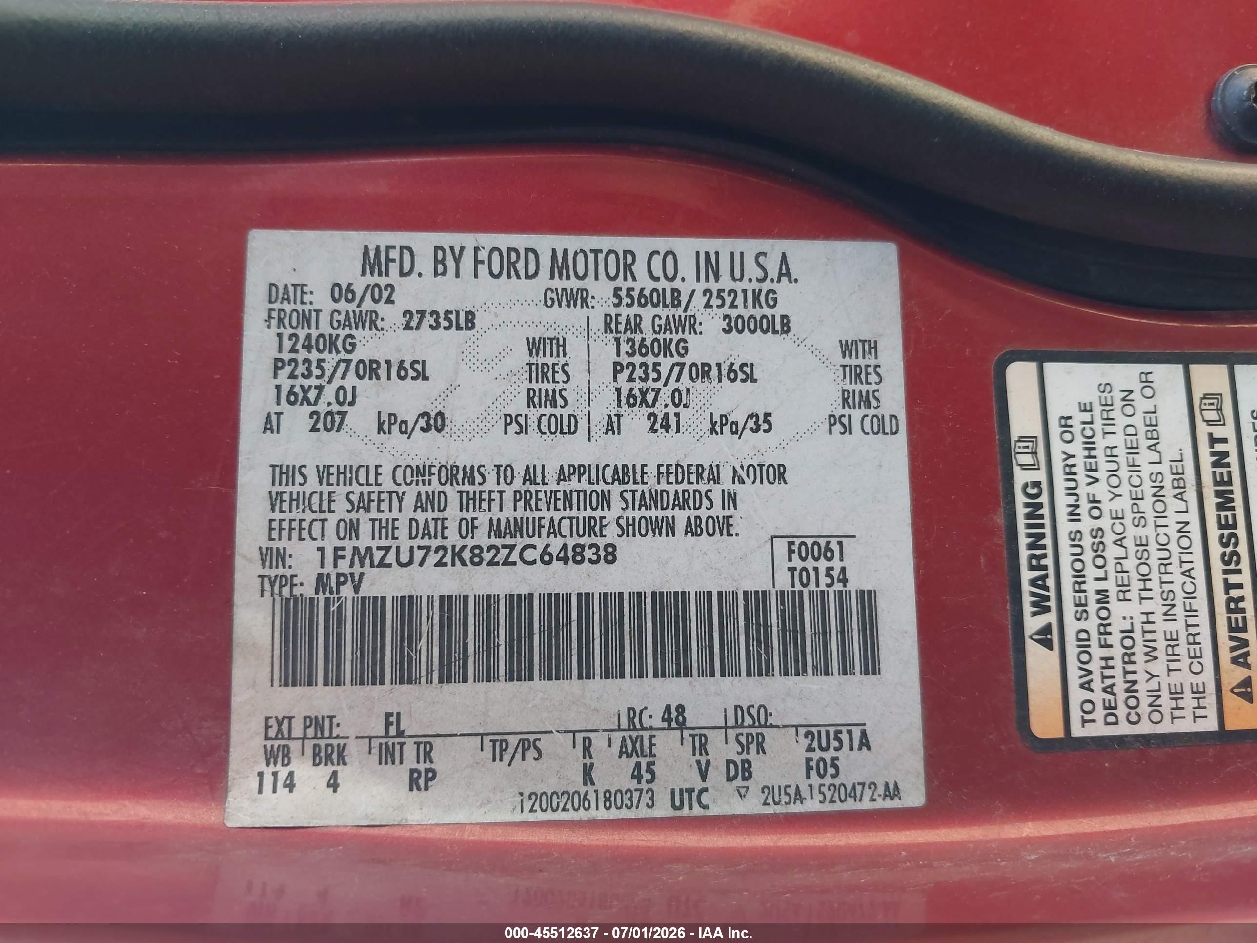 2002 Ford Explorer Xls Red vin: 1FMZU72K82ZC64838