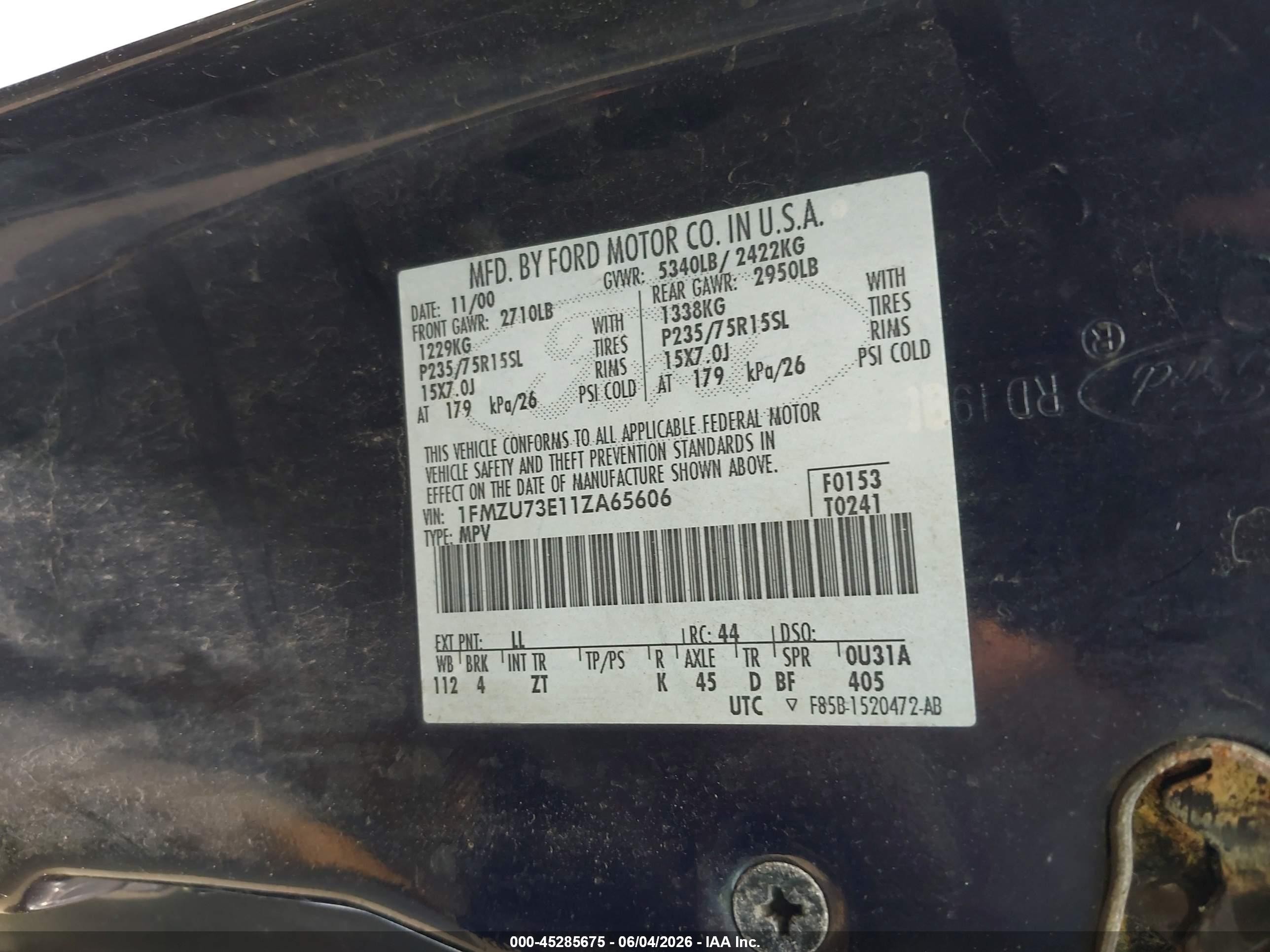 2001 Ford Explorer Xlt Dark Blue vin: 1FMZU73E11ZA65606