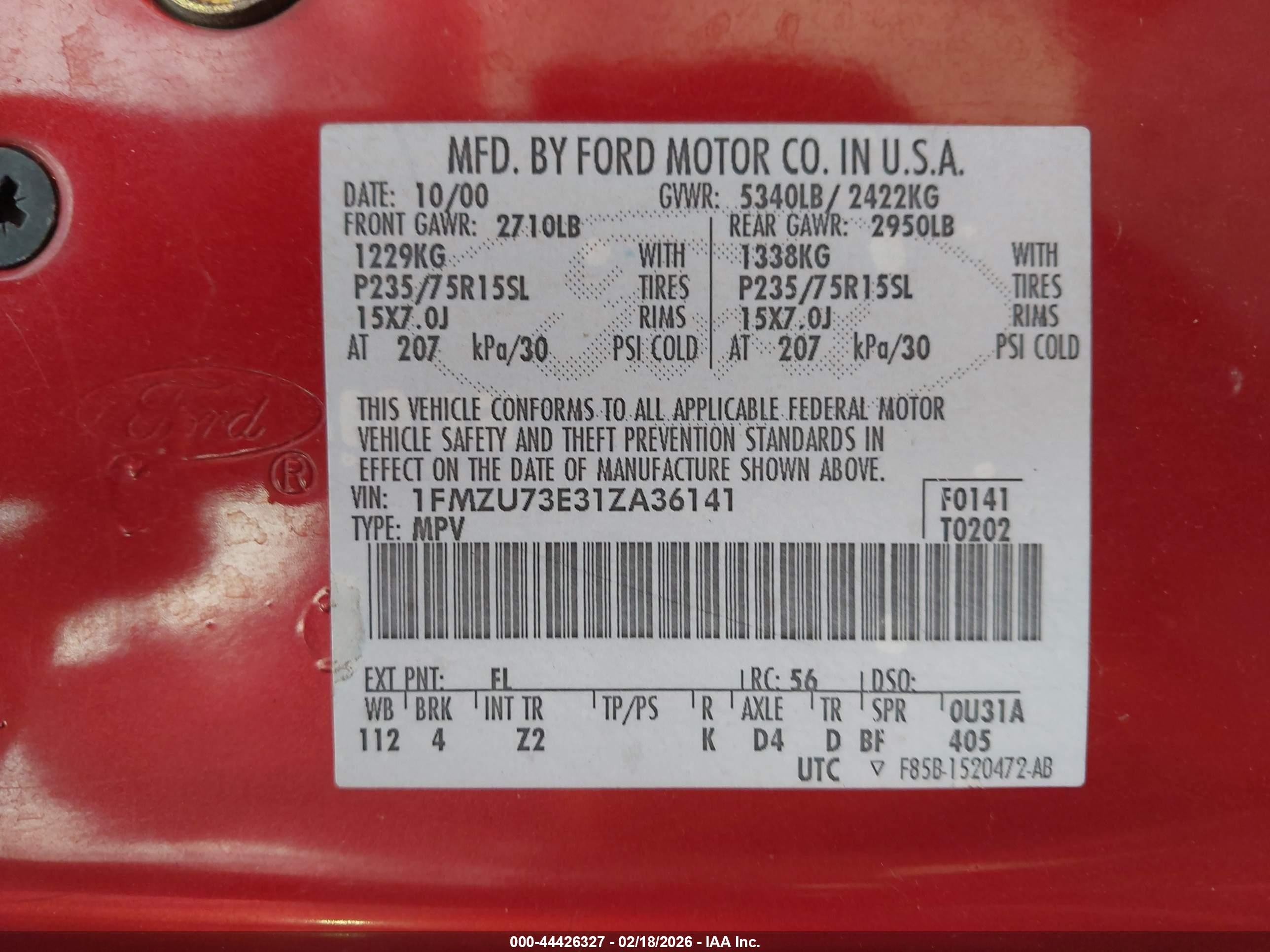 2001 Ford Explorer Xlt Red vin: 1FMZU73E31ZA36141