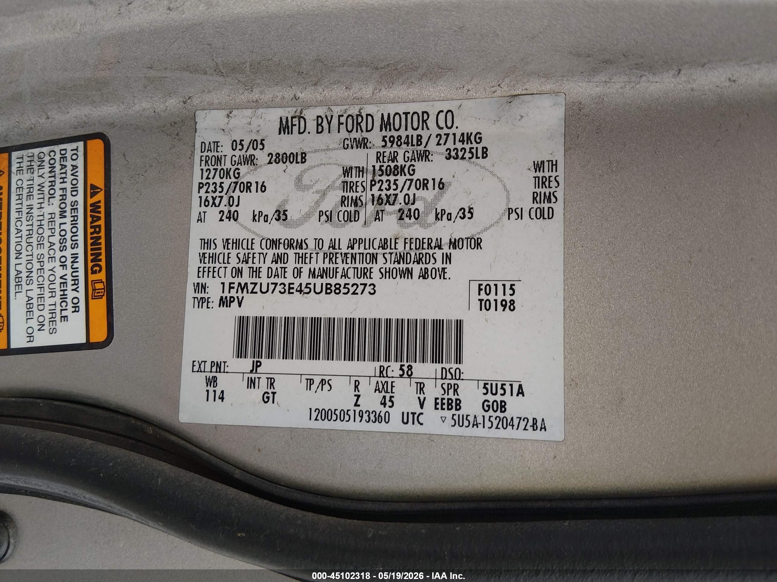 2005 Ford Explorer Xlt/xlt Sport Silver vin: 1FMZU73E45UB85273