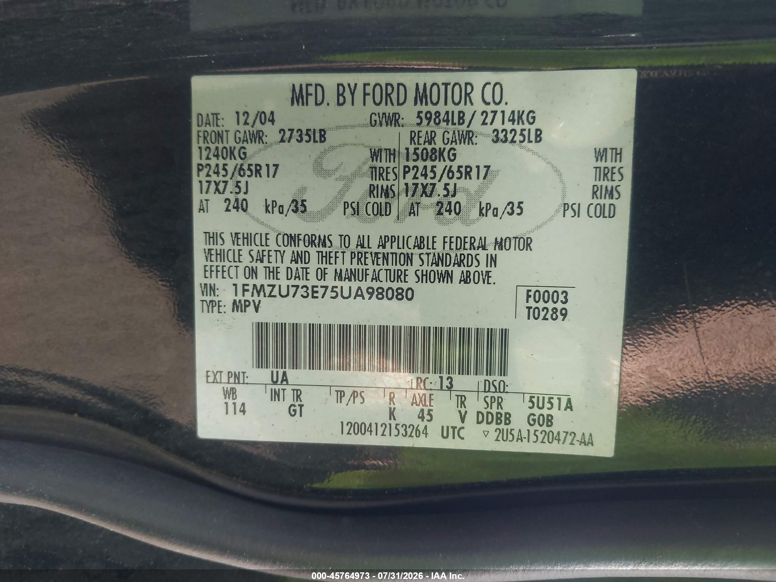 2005 Ford Explorer Xlt/xlt Sport Black vin: 1FMZU73E75UA98080