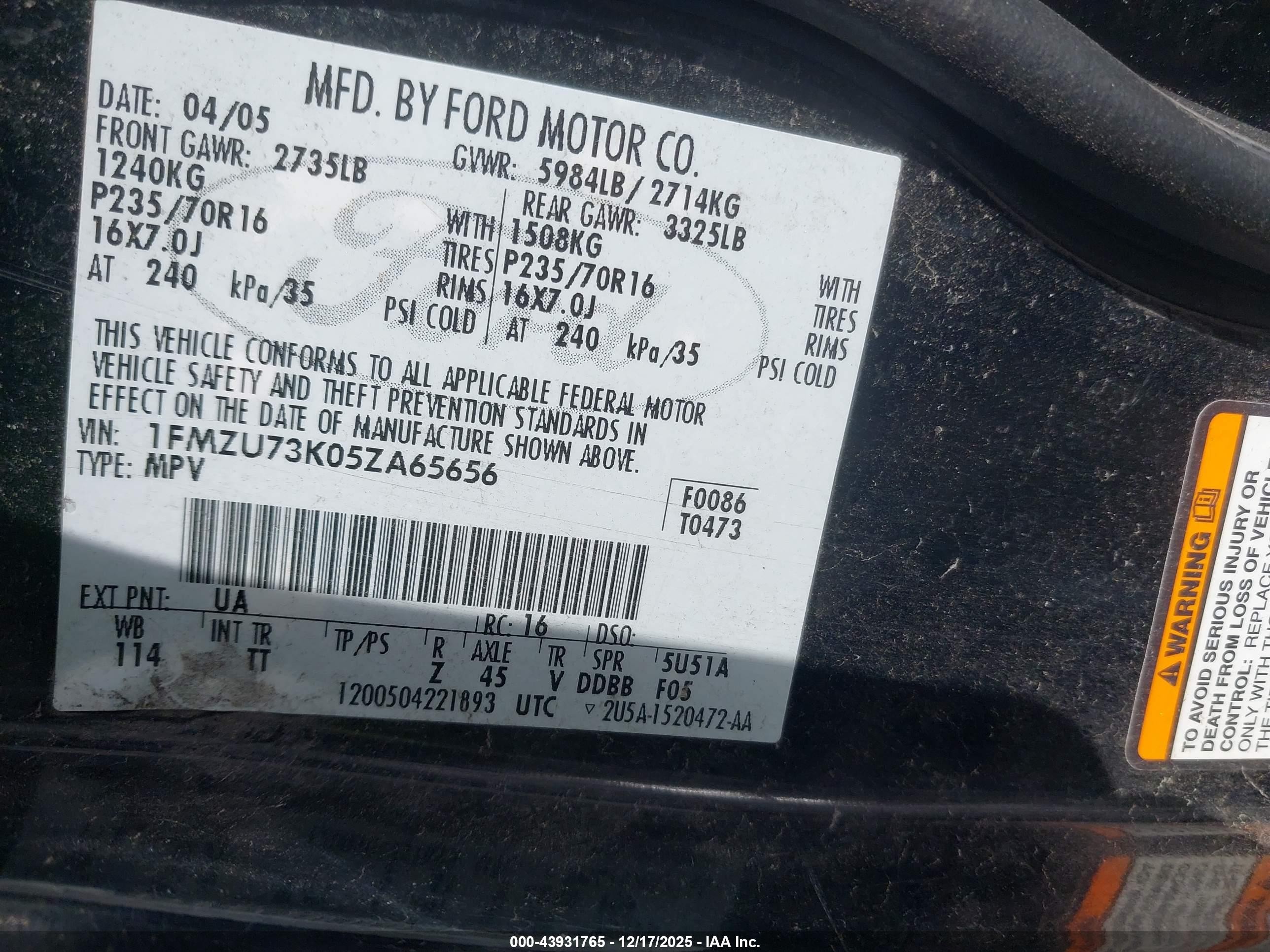 2005 Ford Explorer Xlt/xlt Sport Black vin: 1FMZU73K05ZA65656
